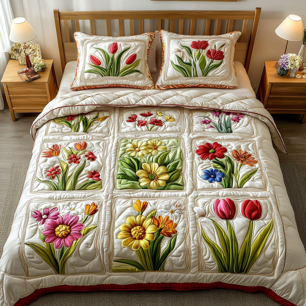 Spring Whispers 3-Piece Quilted Bedding Set NCU0NVH415