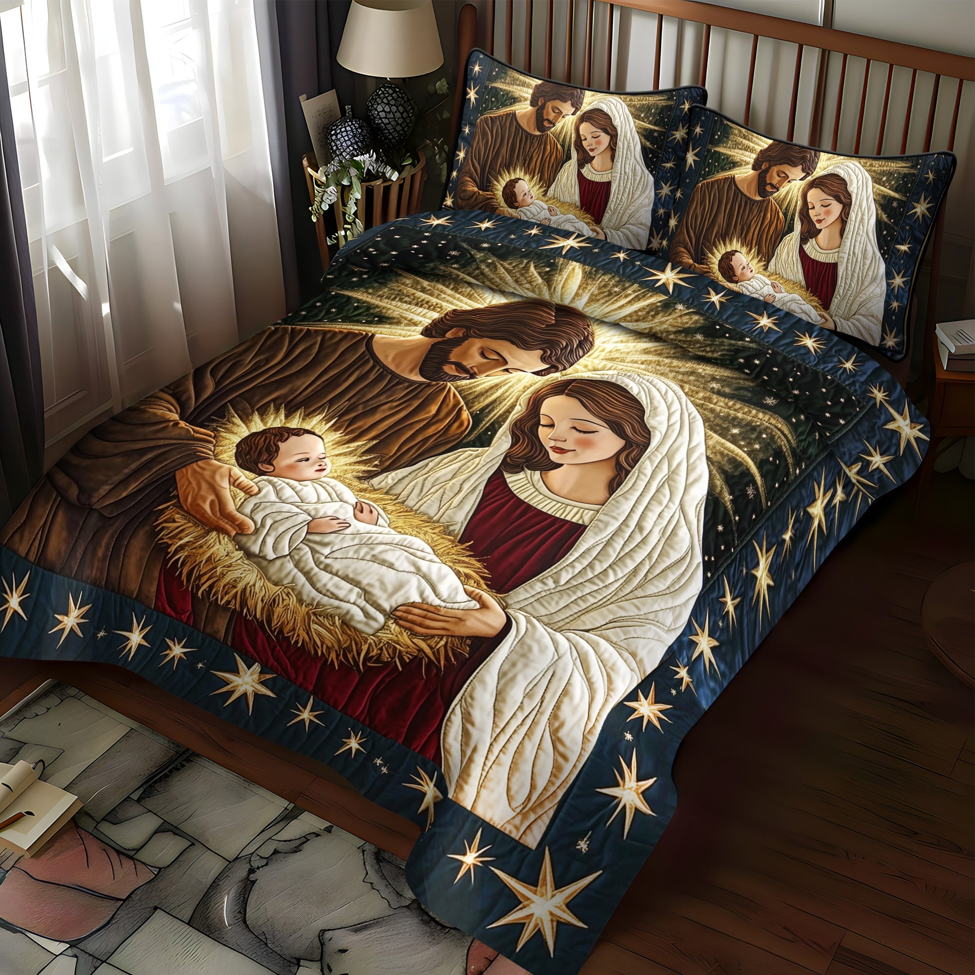 Star of Bethlehem 3-Piece Quilted Bedding Set NCU0VL754