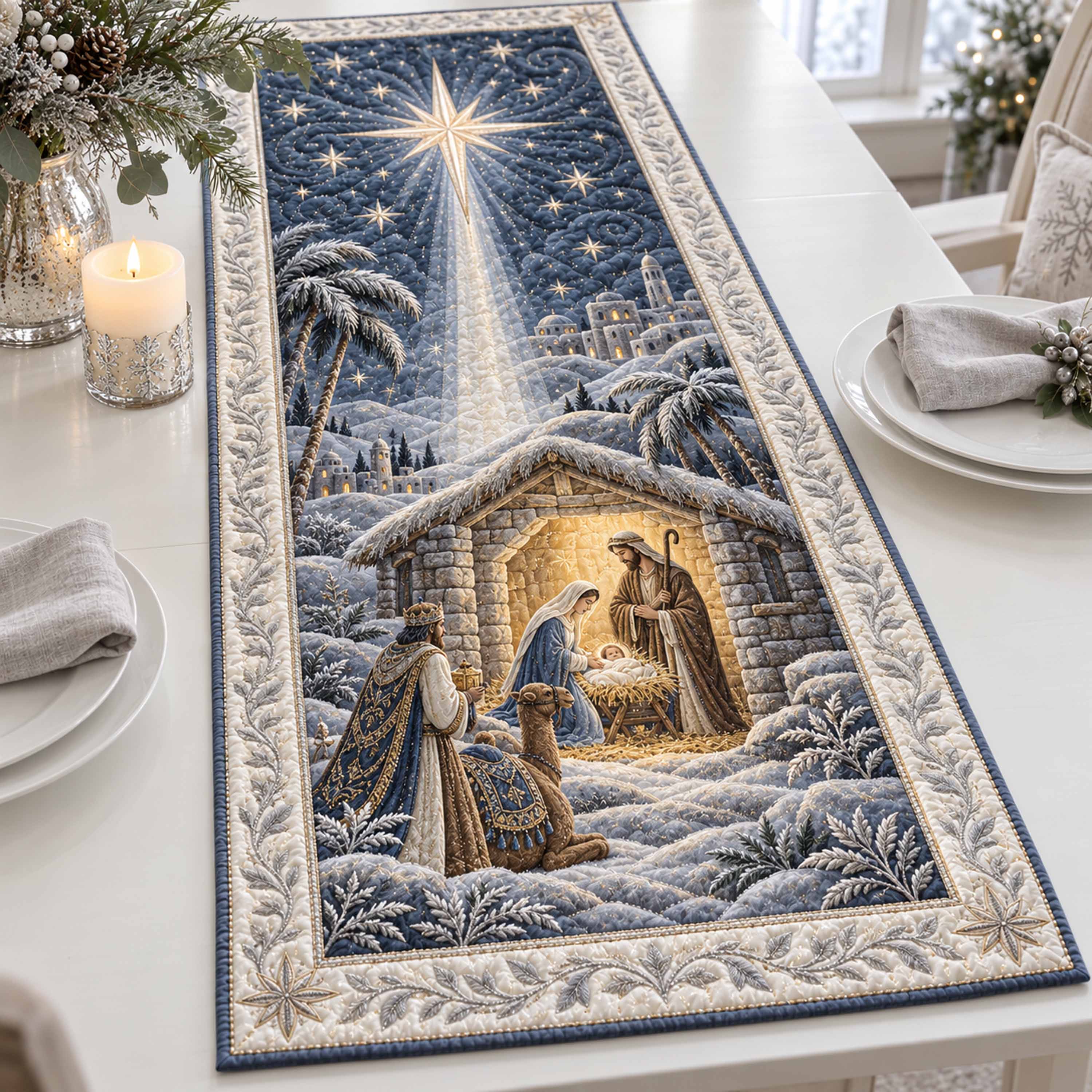 Starlit Bethlehem Quilted Table Runner NCU0NTD2336