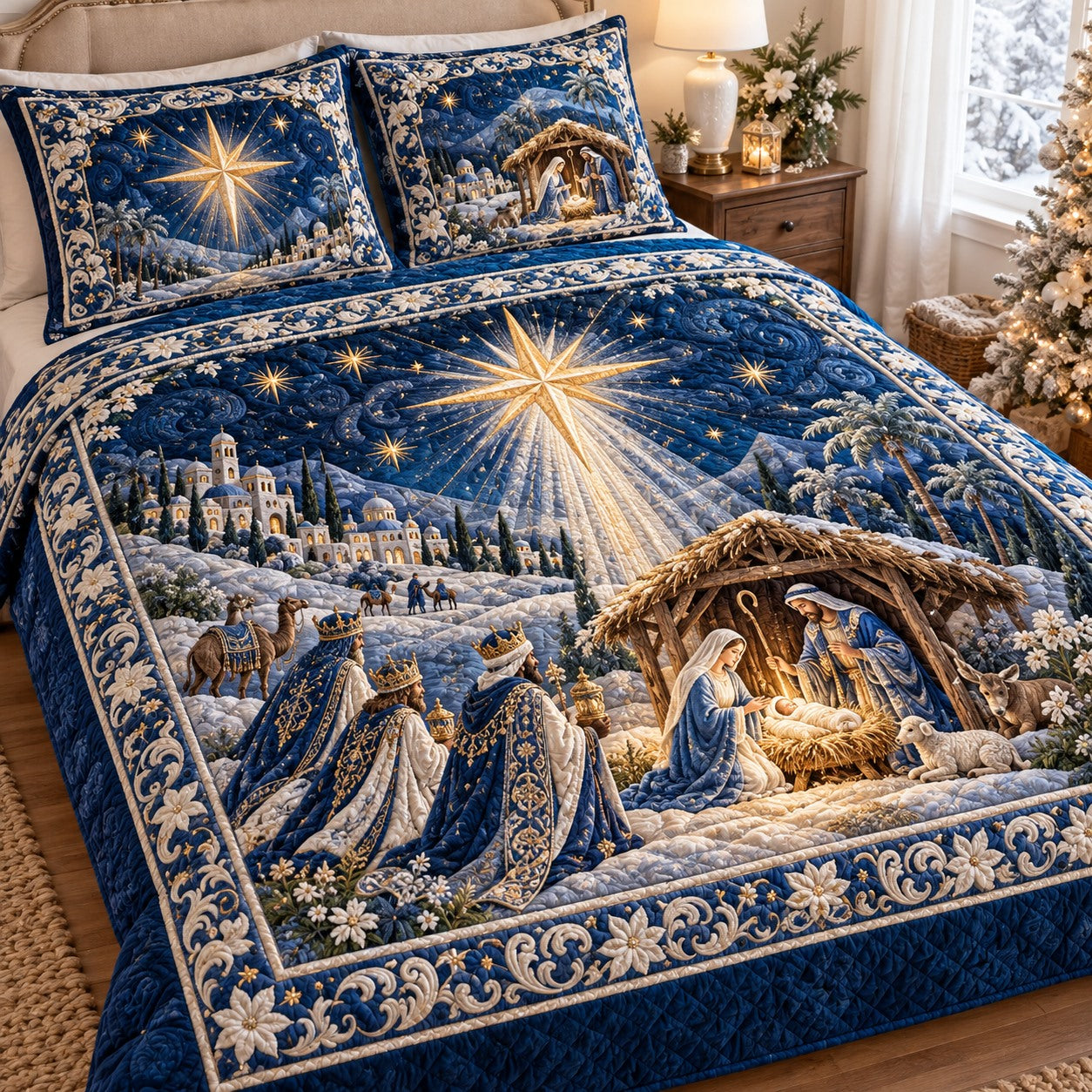 Starlit Manger Scene 3-Piece Quilted Bedding Set NCU0NTD2383