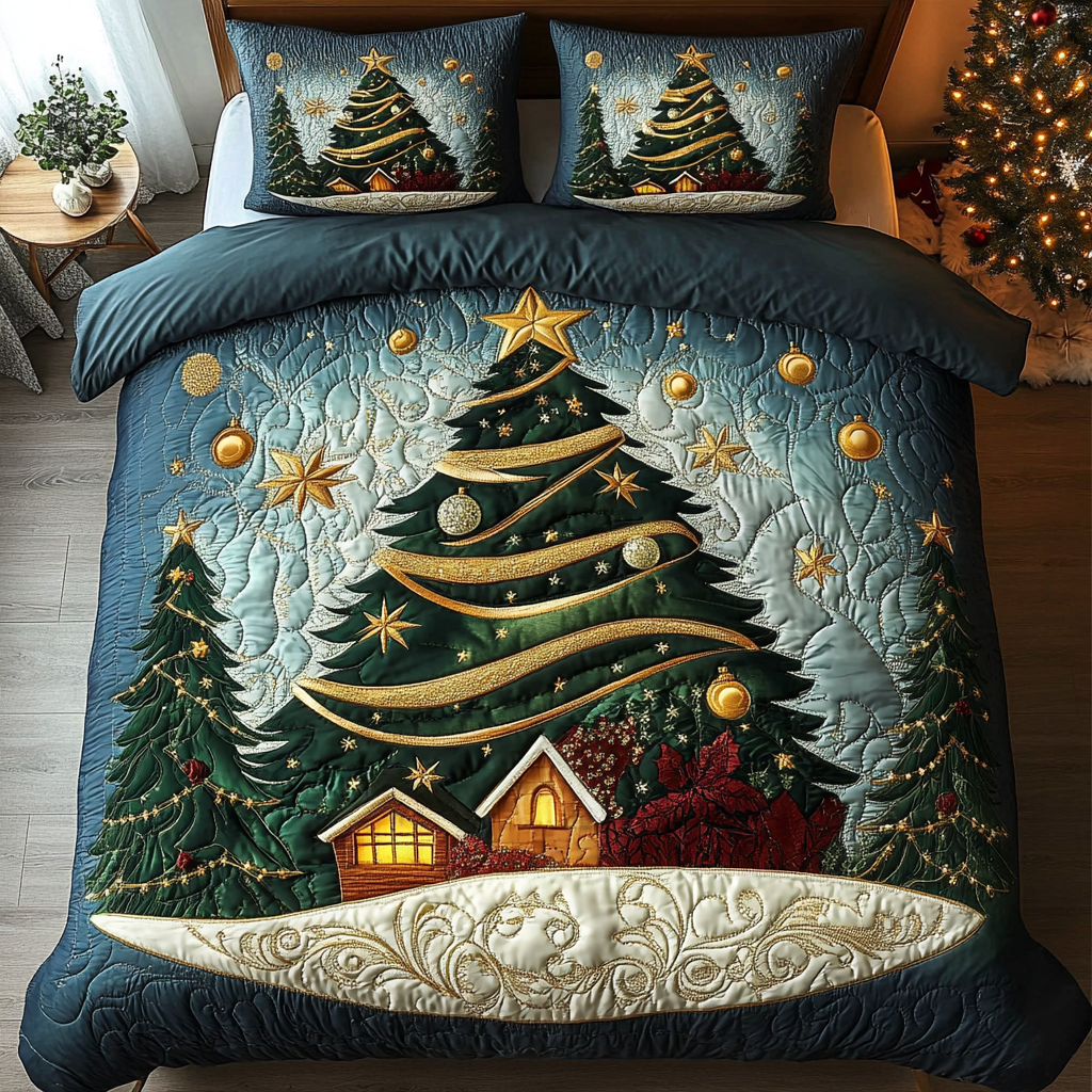 Starry Christmas Spruce 3-Piece Quilted Bedding Set NCU0DDK063