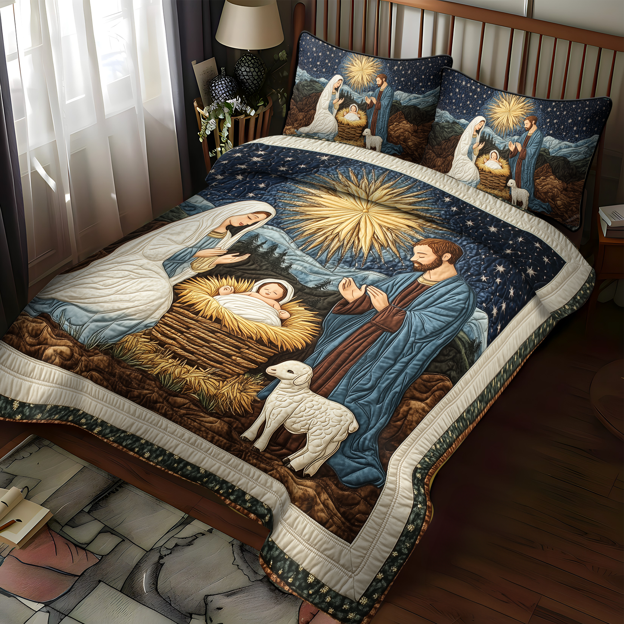 Starry Nativity Wonder 3-Piece Quilted Bedding Set NCU0DK1858