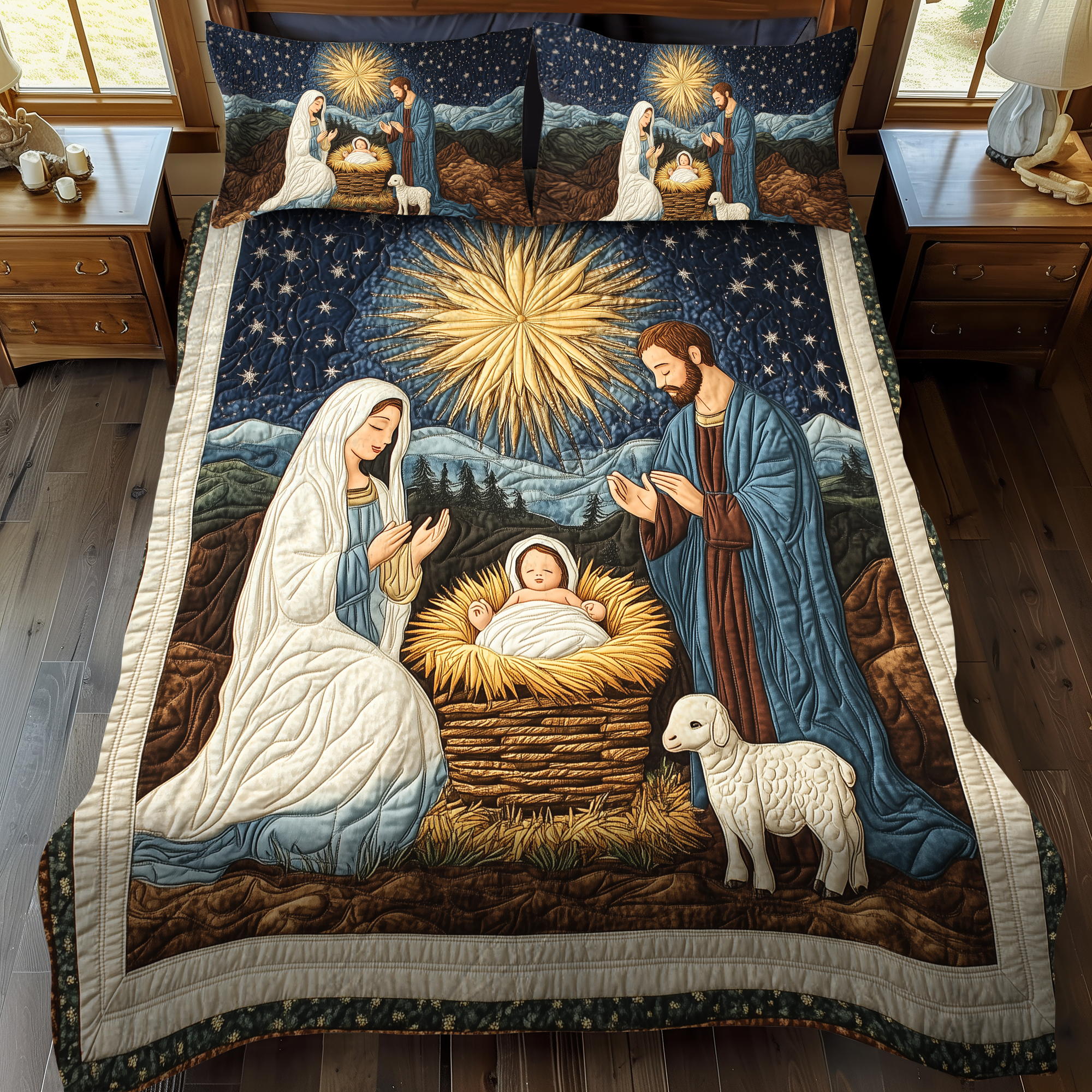 Starry Nativity Wonder 3-Piece Quilted Bedding Set NCU0DK1858