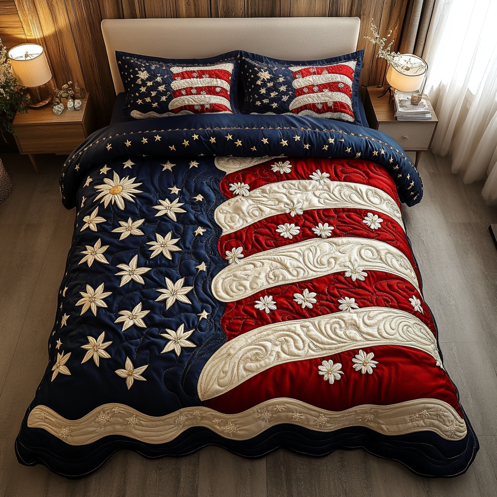 Starry Pride 3-Piece Quilted Bedding Set NCU0NVH187