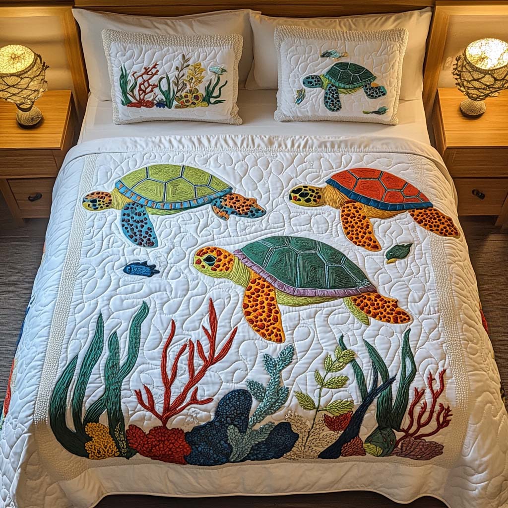 Stone Turtle 3-Piece Quilted Bedding Set NCU0NT2150