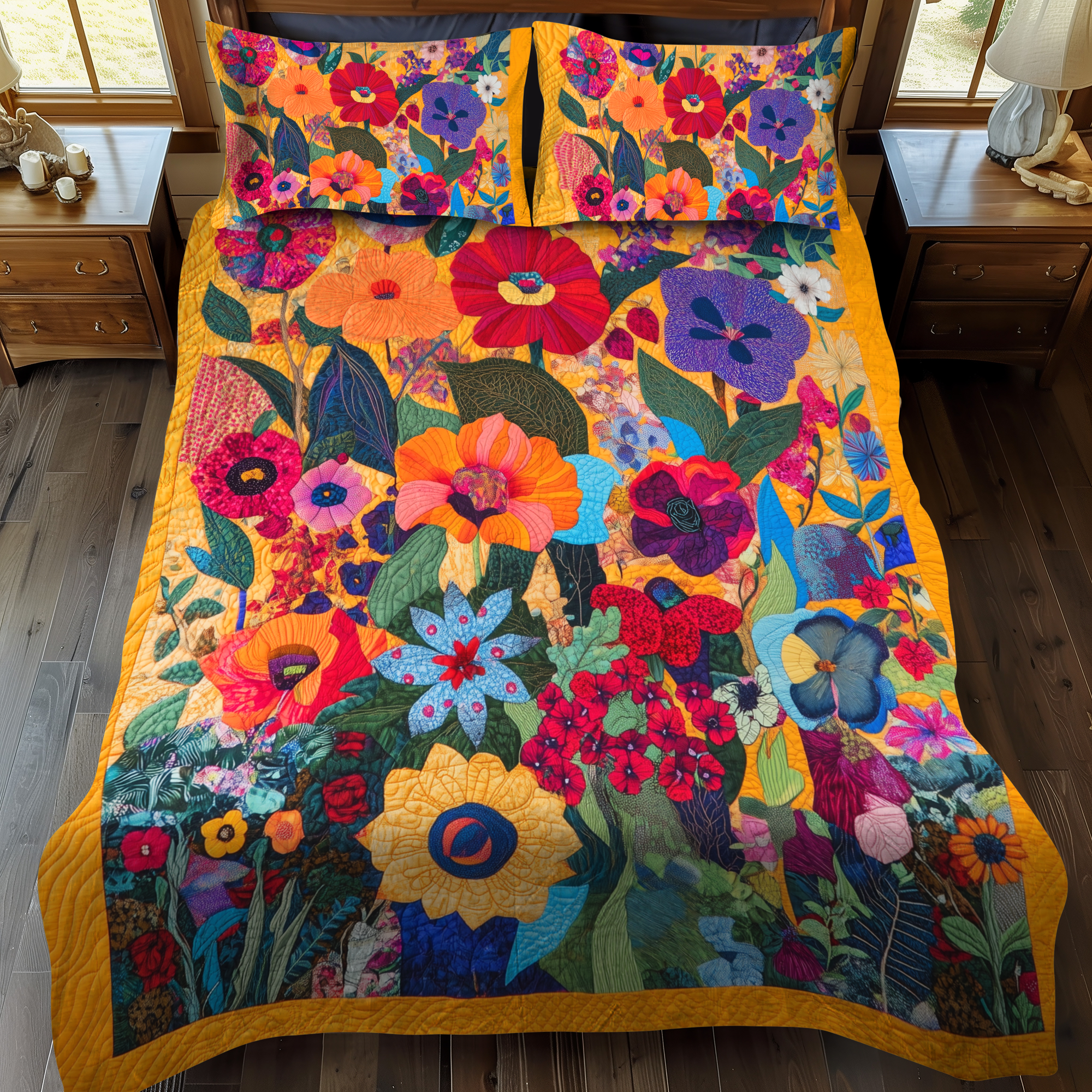 Striking Flowers 3-Piece Quilted Bedding Set NCU0VL387