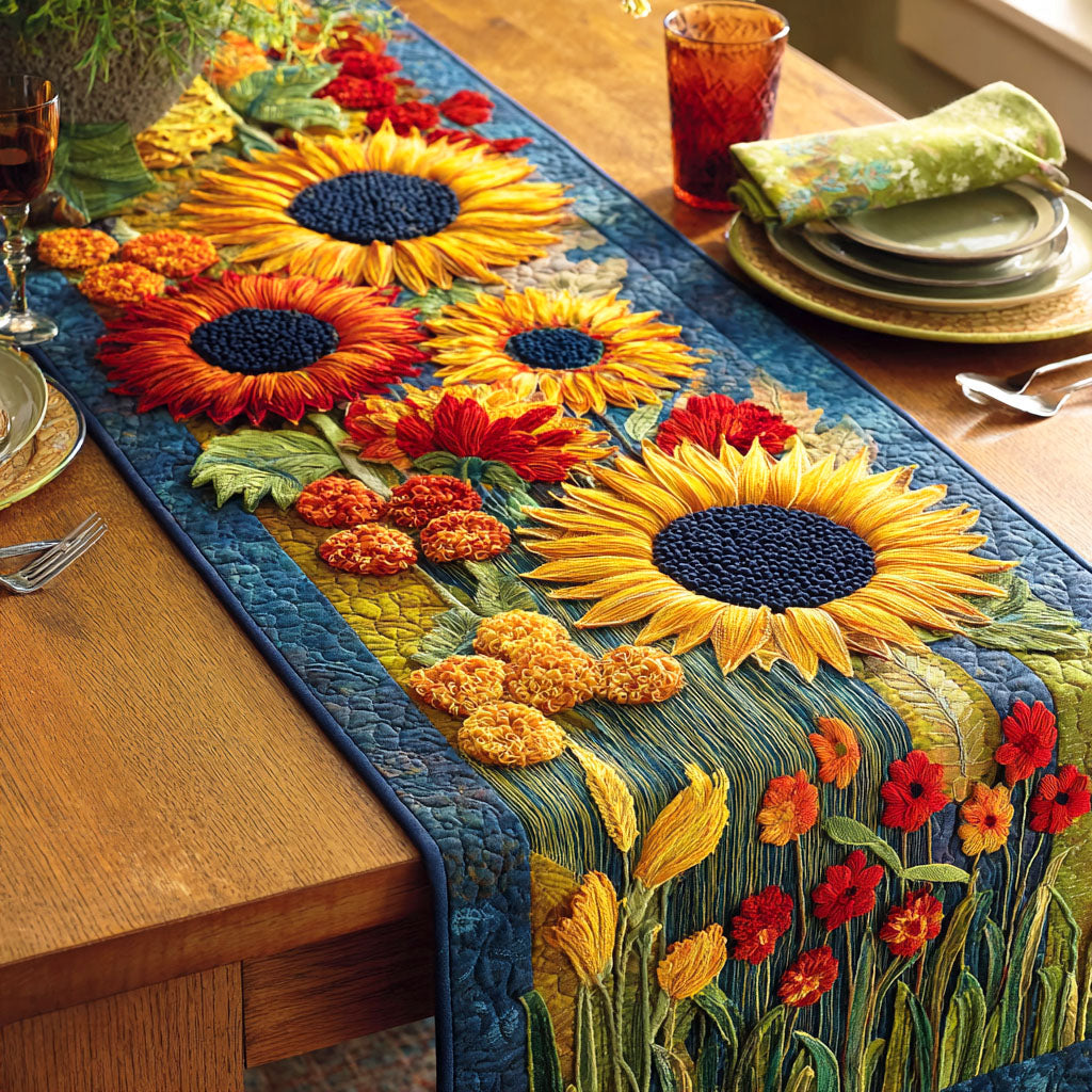 Summer Sunflower Glow Quilted Table Runner NCU0TD695