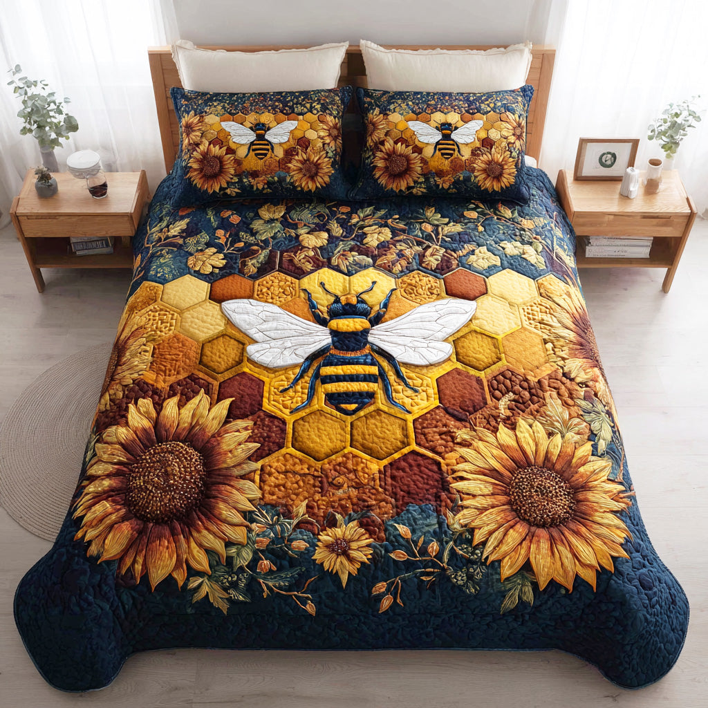 Sunflower Buzz 3-Piece Quilted Bedding Set NCU0NTD622
