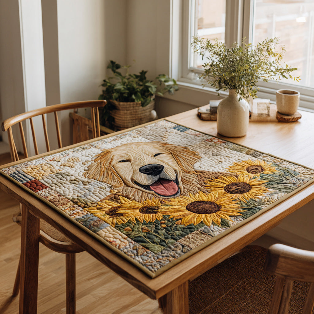 Sunflower Golden Retriever Quilted Table Topper NCU0HNH102