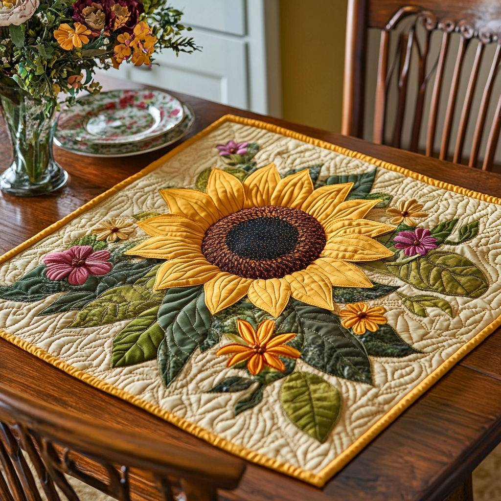 Sunflower Grace Quilted Table Topper NCU0DDK626