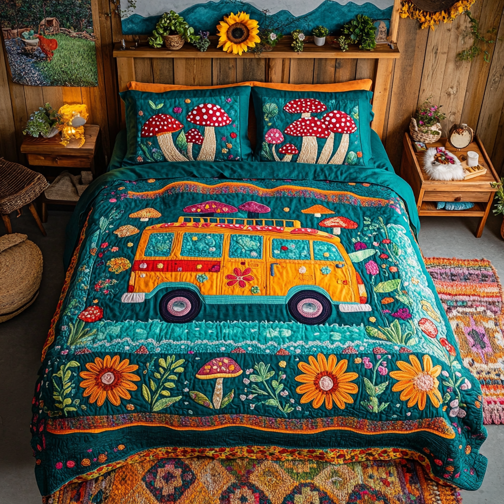 Sunflower Magic 3-Piece Quilted Bedding Set NCU0PVL099