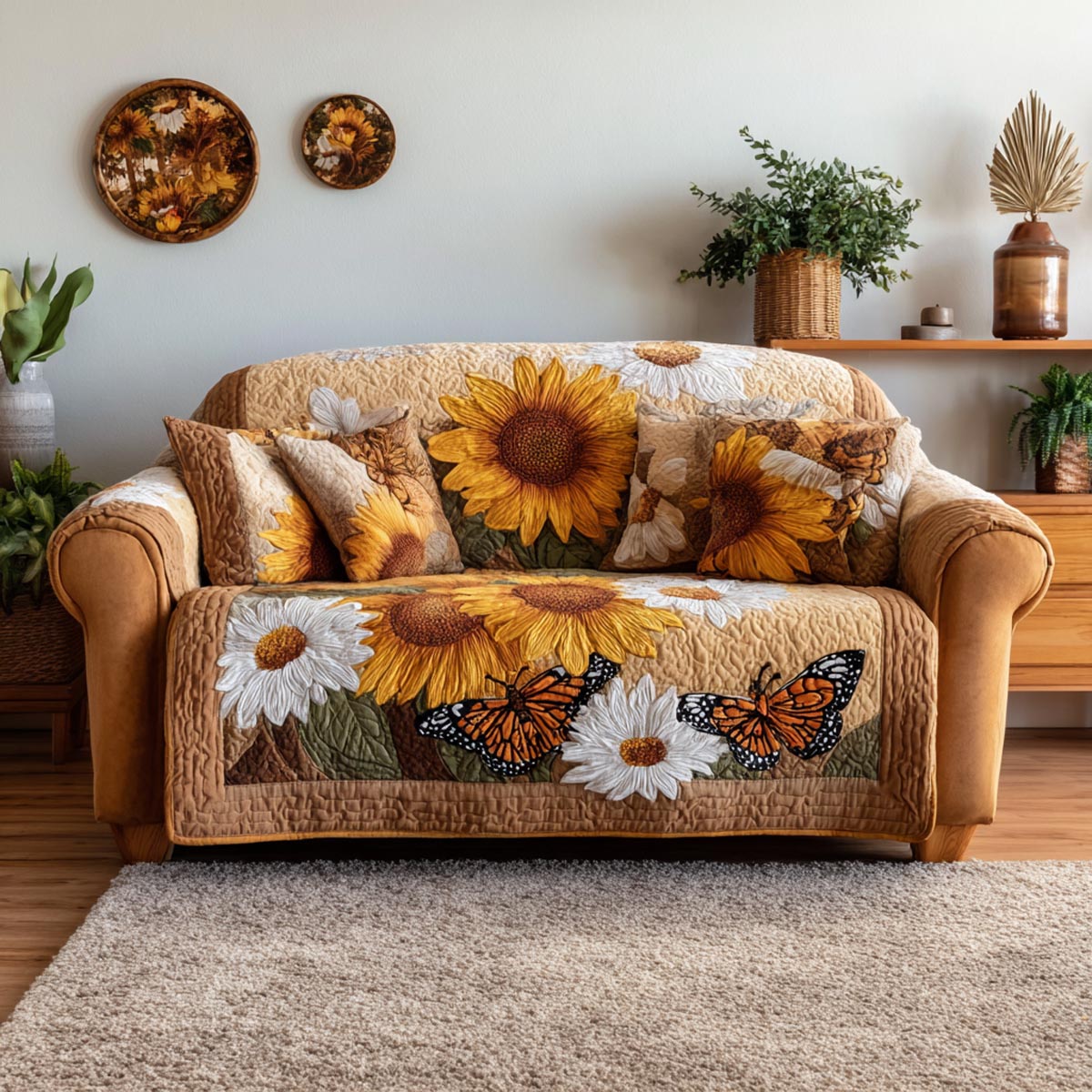 Sunlit Fields Quilted Sofa Cover NCU0DV1748