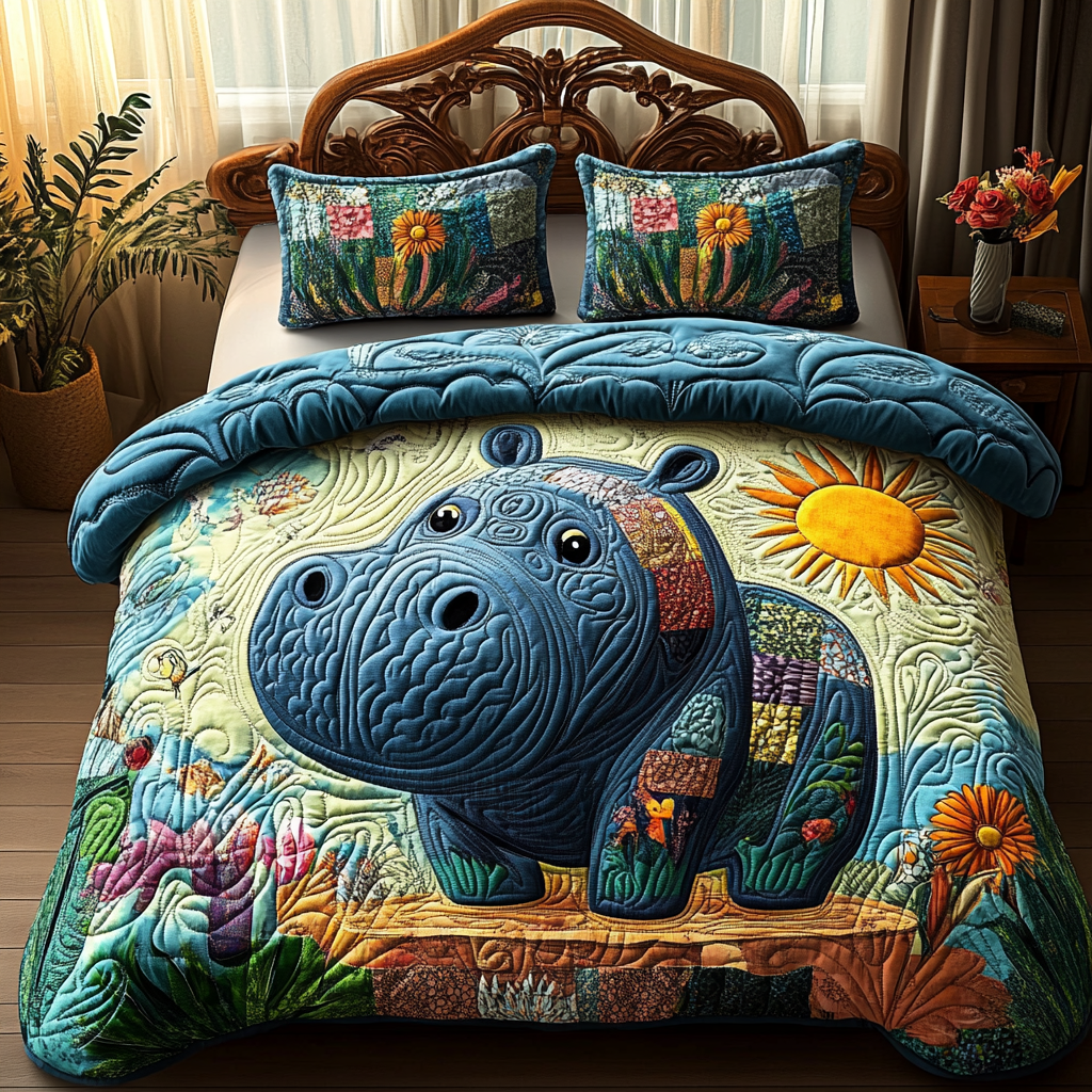 Sunlit Hippo Quilted Bedding Set NCU0DV076