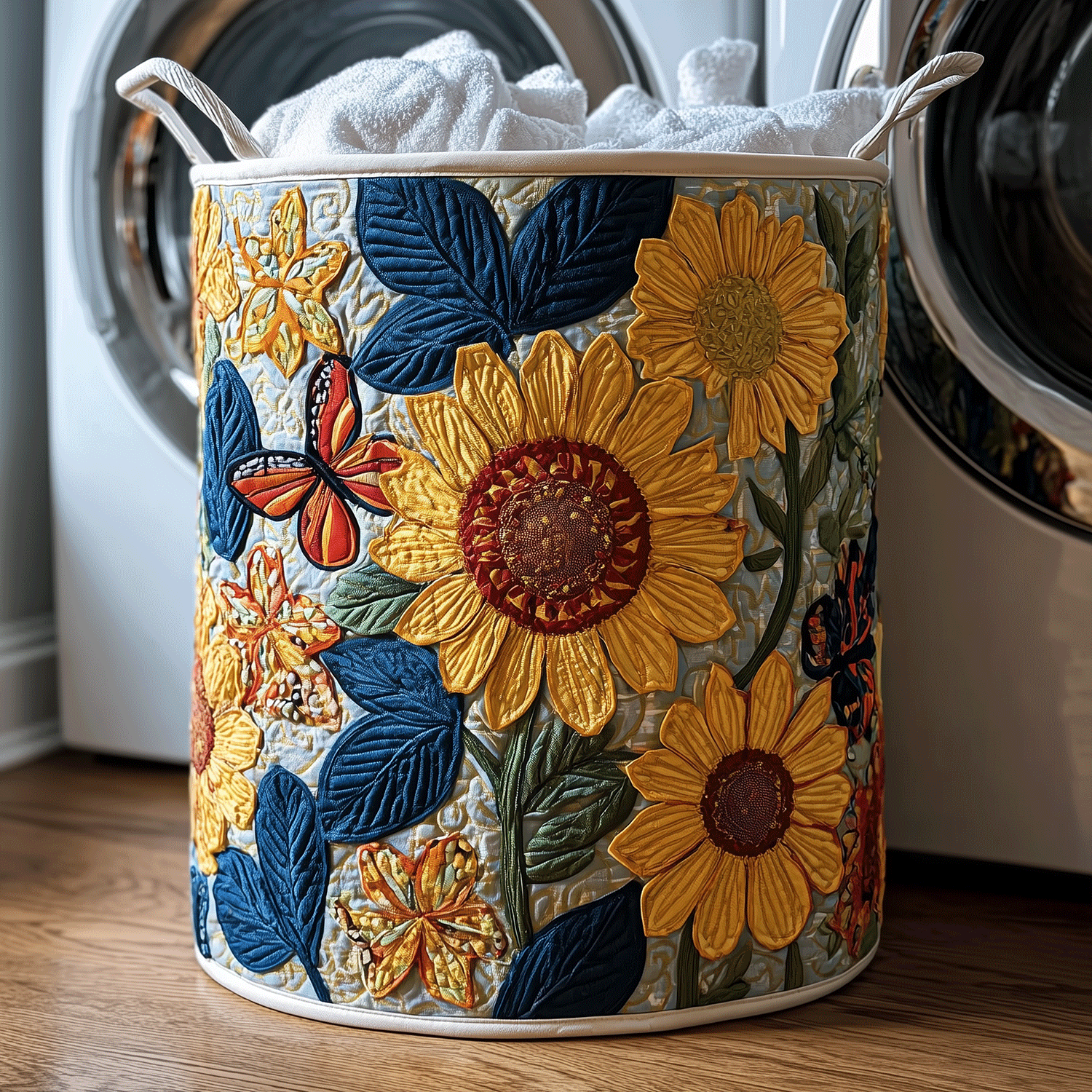 Sunny Bloom Quilted Laundry Basket NCU0TH2896