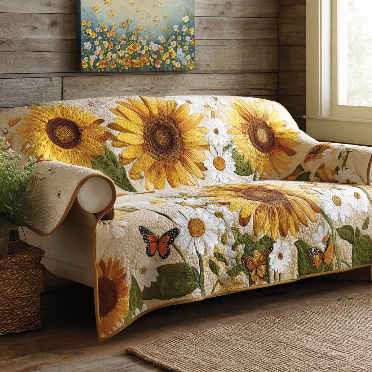Sunny Bloom Quilted Sofa Cover NCU0DV1744