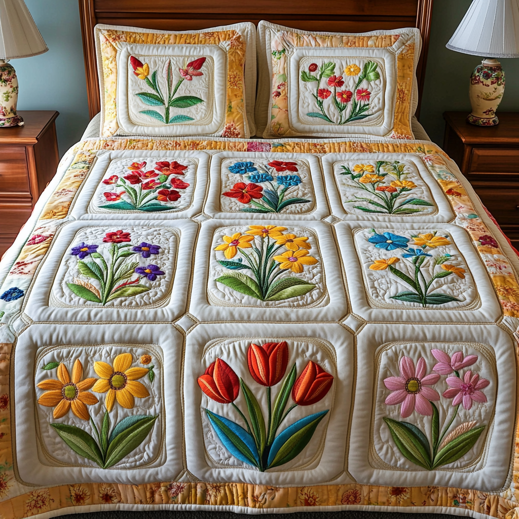Sunny Garden 3-Piece Quilted Bedding Set NCU0NVH411