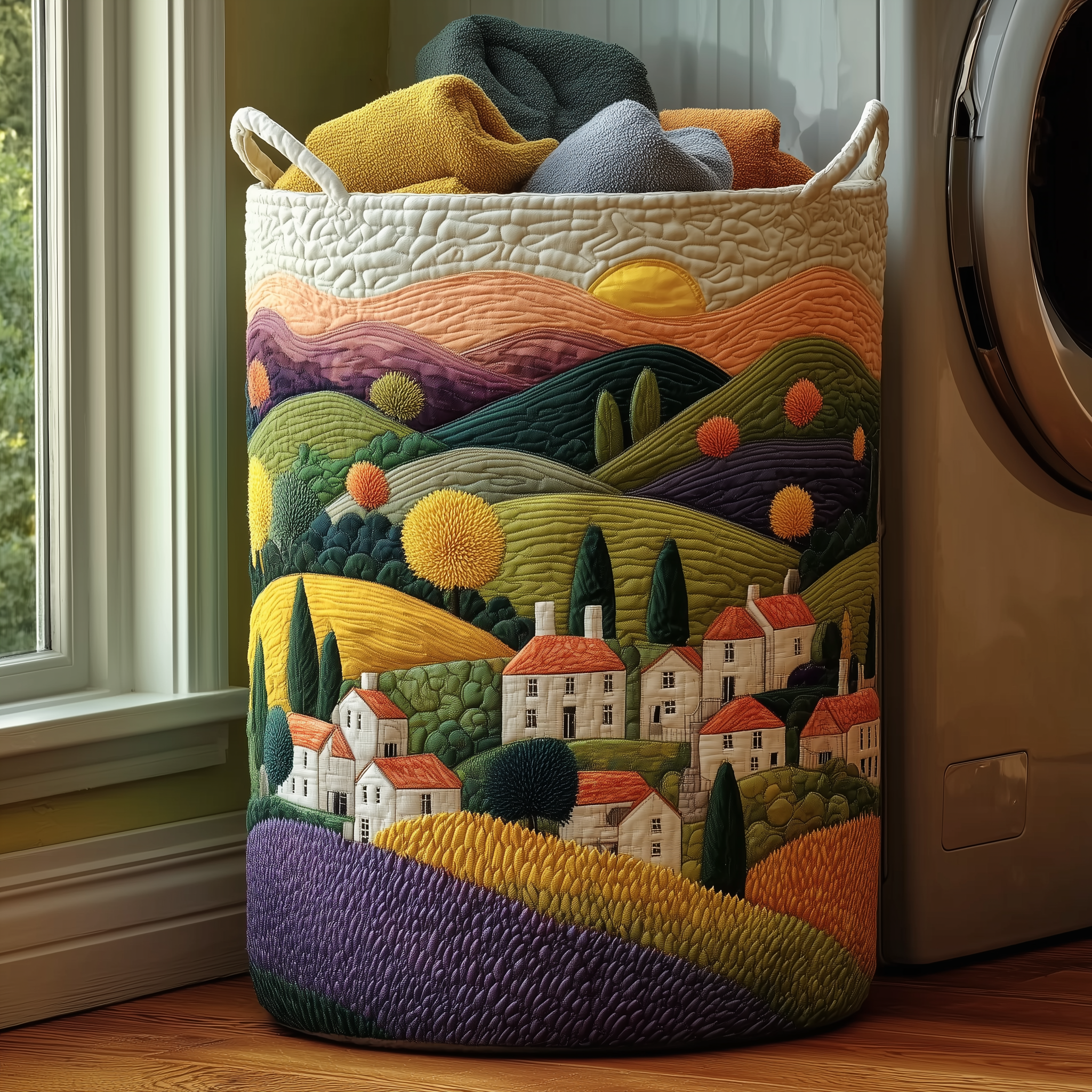 Sunrise In Village Quilted Laundry Basket NCU0TH2951