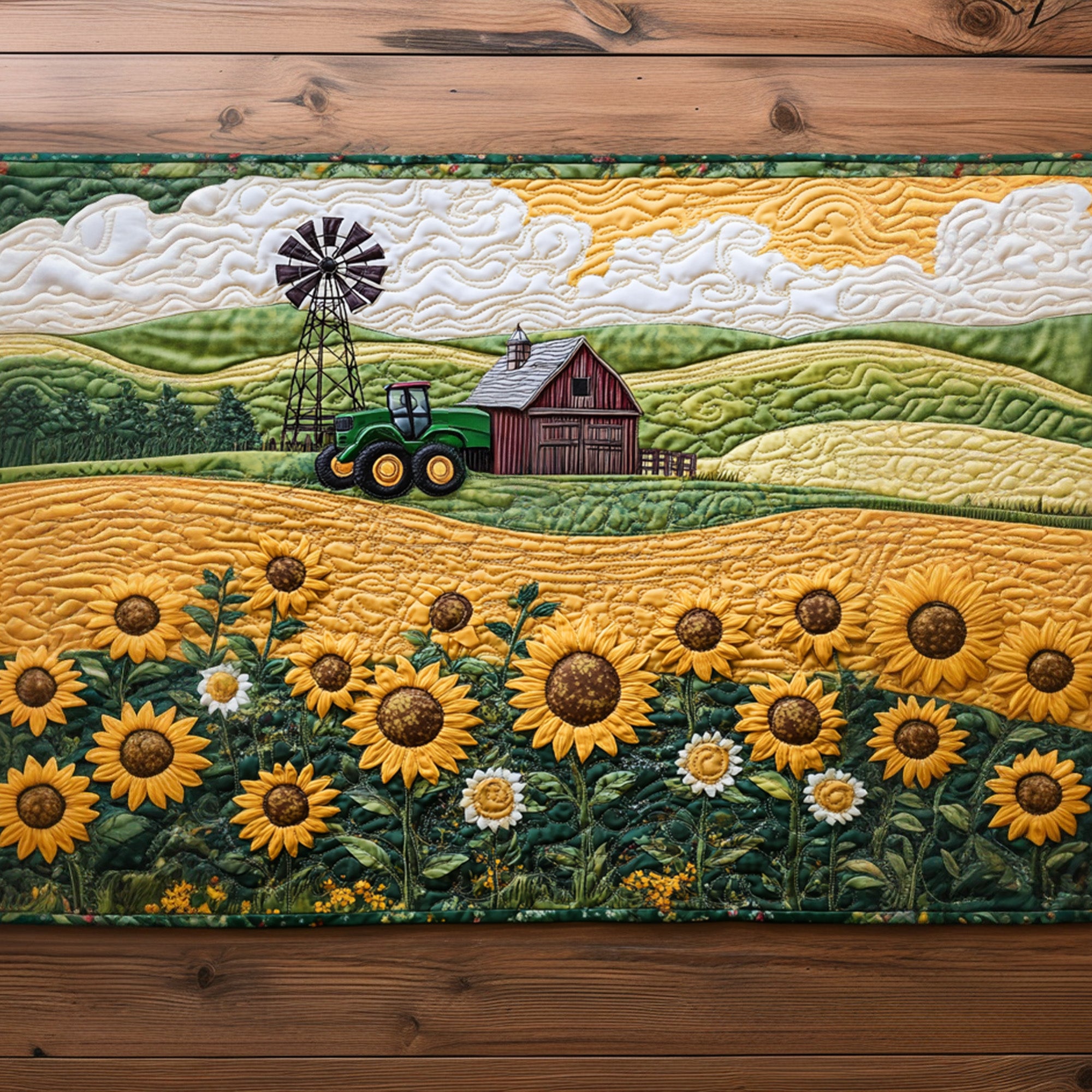 Sunrise Over Farm Quilted Table Runner NCU0PTT409