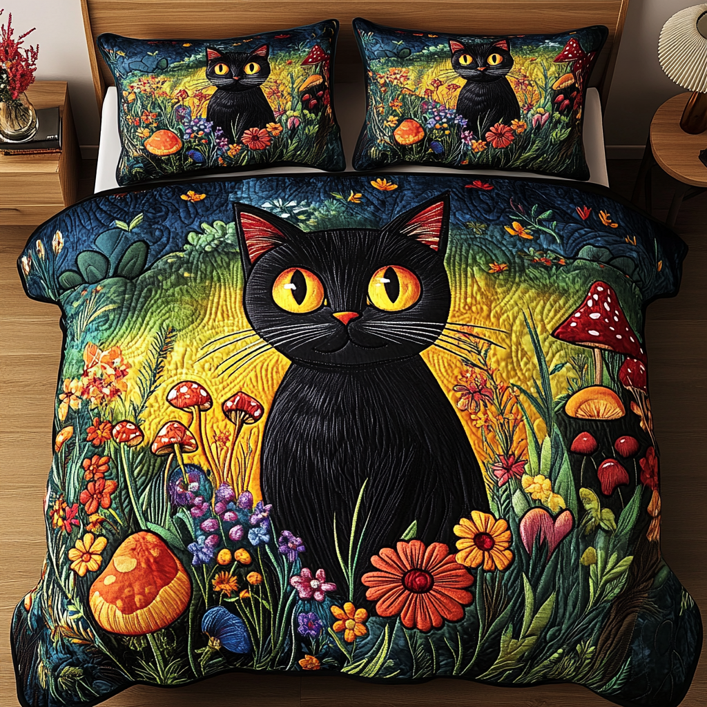 Sunset Fields Cat 3-Piece Quilted Bedding Set NCU0PVL052
