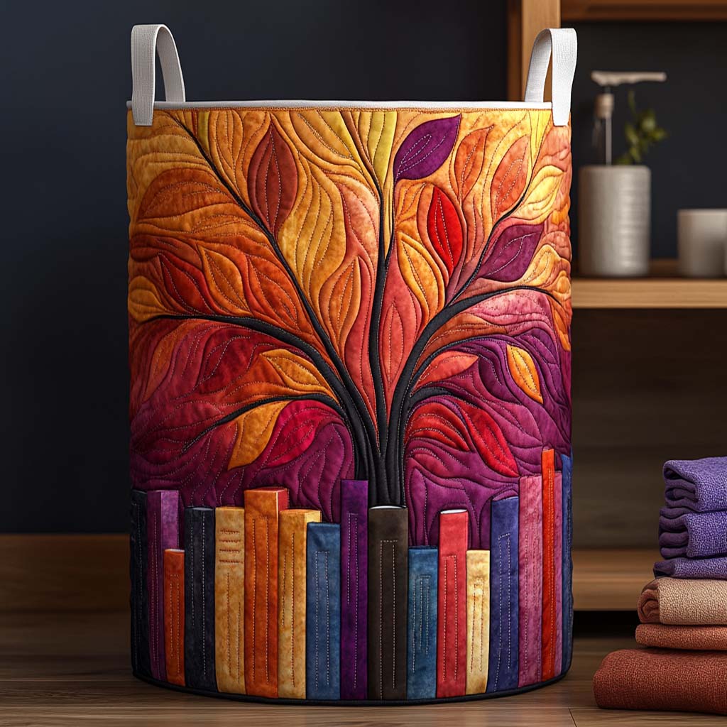 Sunset Leaves Tree Quilted Laundry Basket NCU0NXD1117