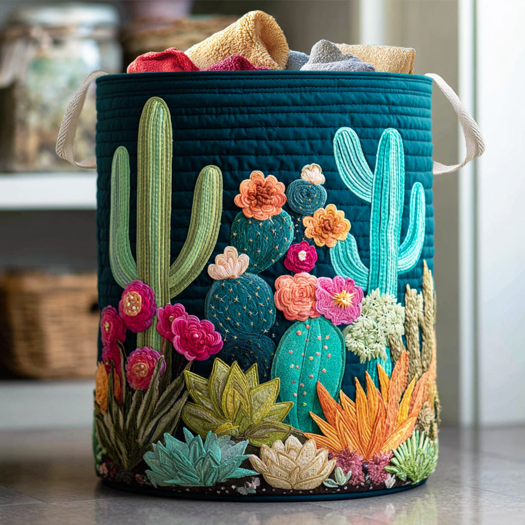 Sweet Cactus Oasis Quilted Laundry Basket NCU0NNL062