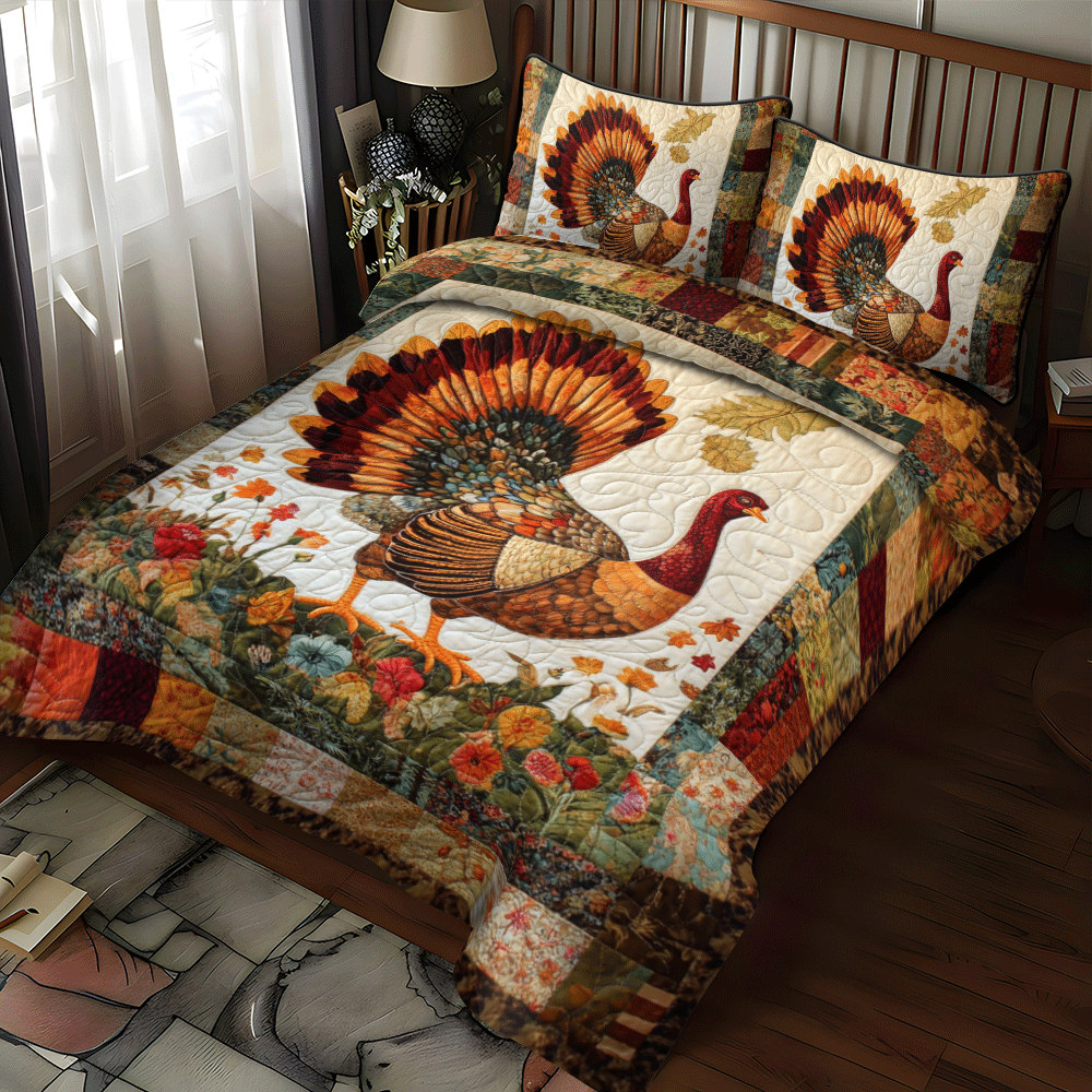 Thanksgiving Feast Turkey 3-Piece Quilted Bedding Set NCU0PD701