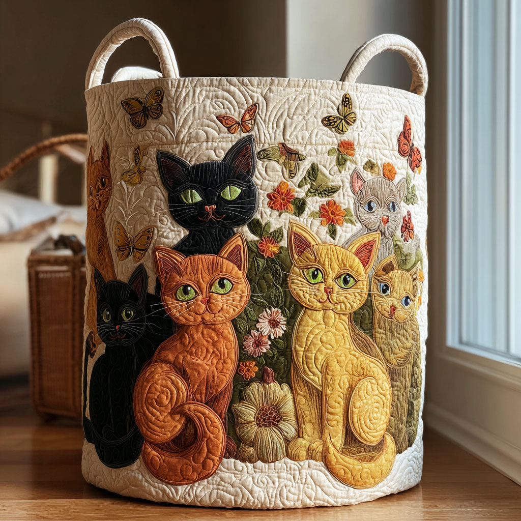 The Purring Parade Quilted Laundry Basket NCU0PTT1994