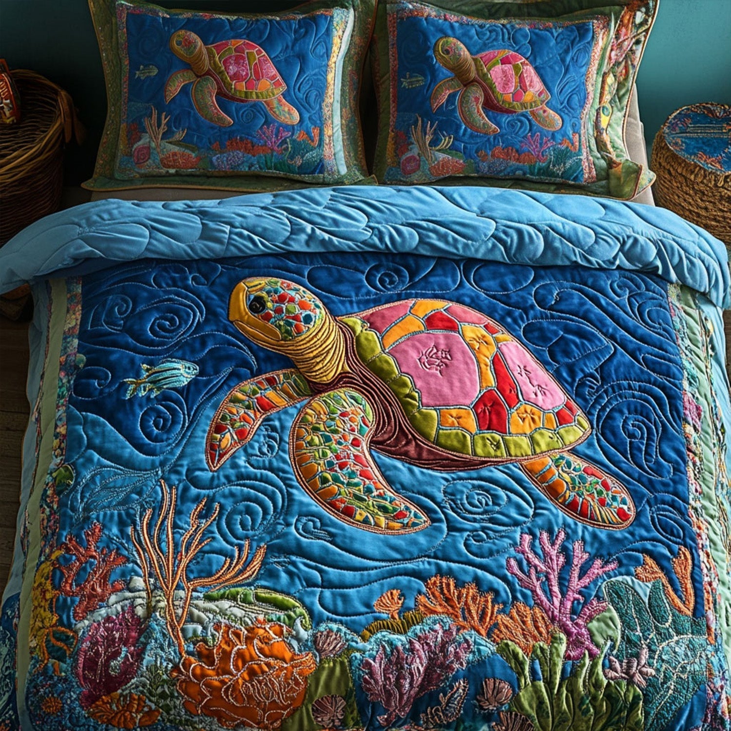 Tide Dancer 3-Piece Quilted Bedding Set NCU0PT2409