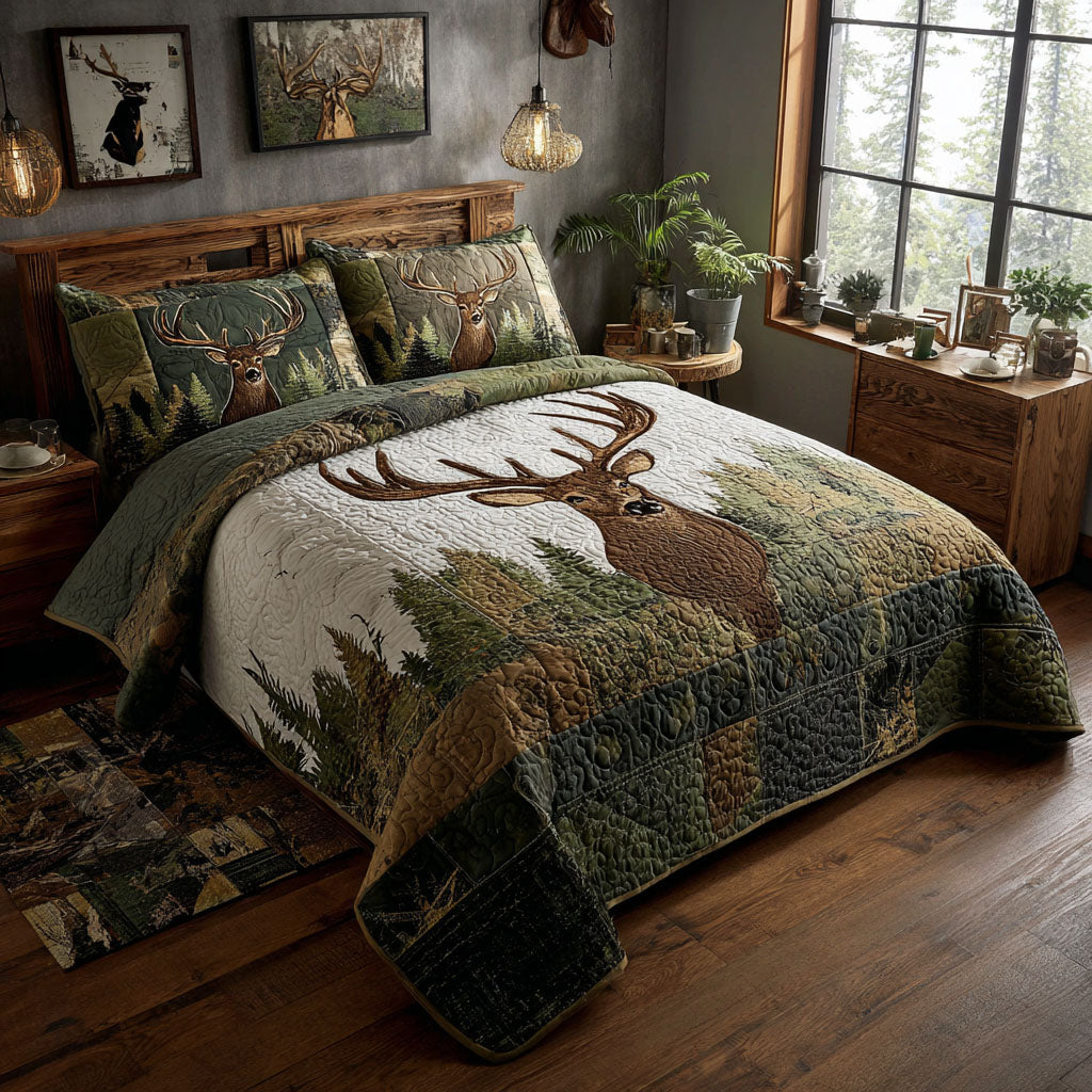 Timber Stag 3-Piece Quilted Bedding Set NCU0PTT2428