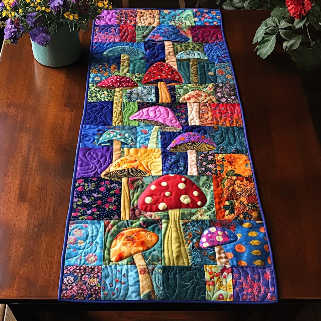 Tiny Shroom World Quilted Table Runner NCU0NNT891