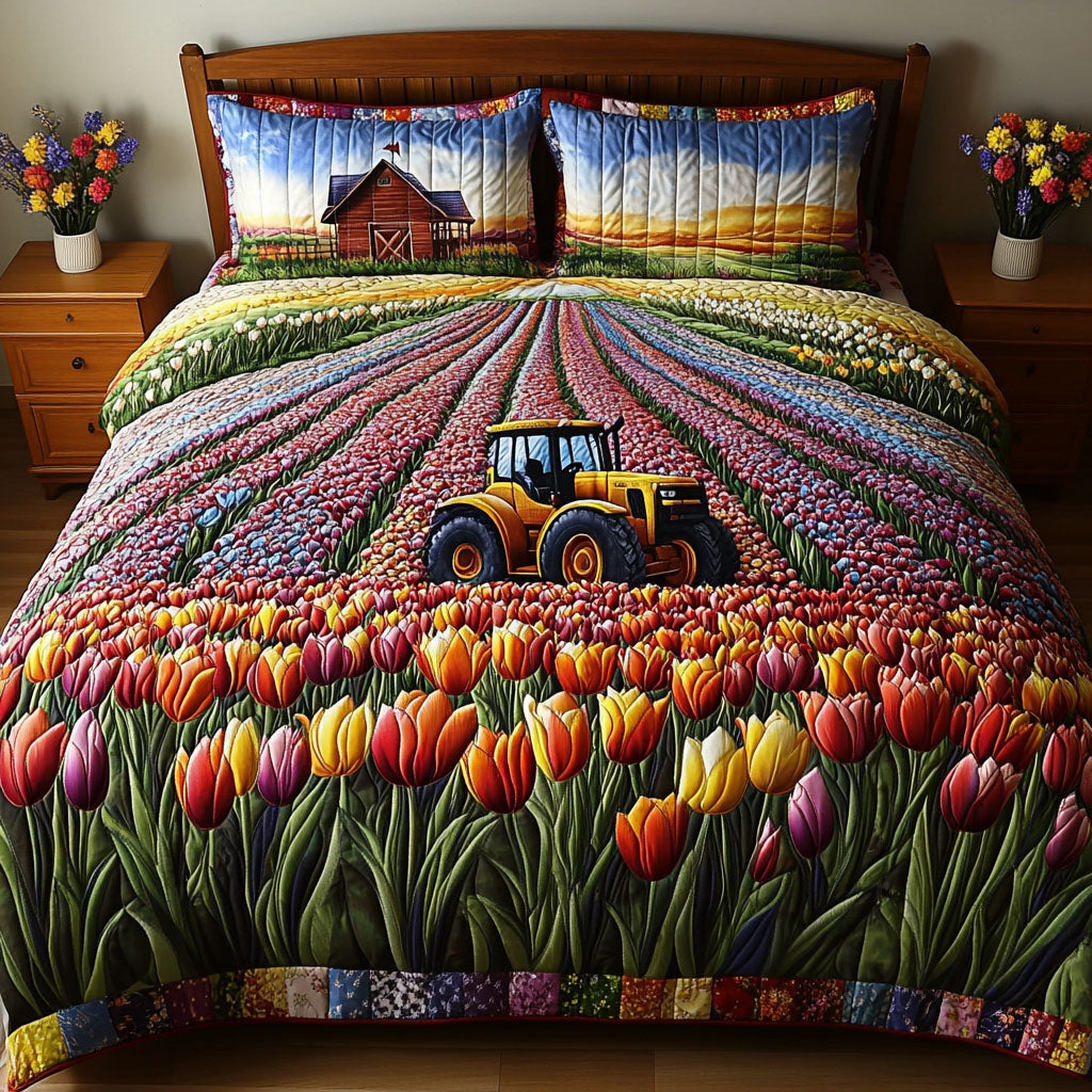Tractor in Bloom 3-Piece Quilted Bedding Set NCU0NNT605