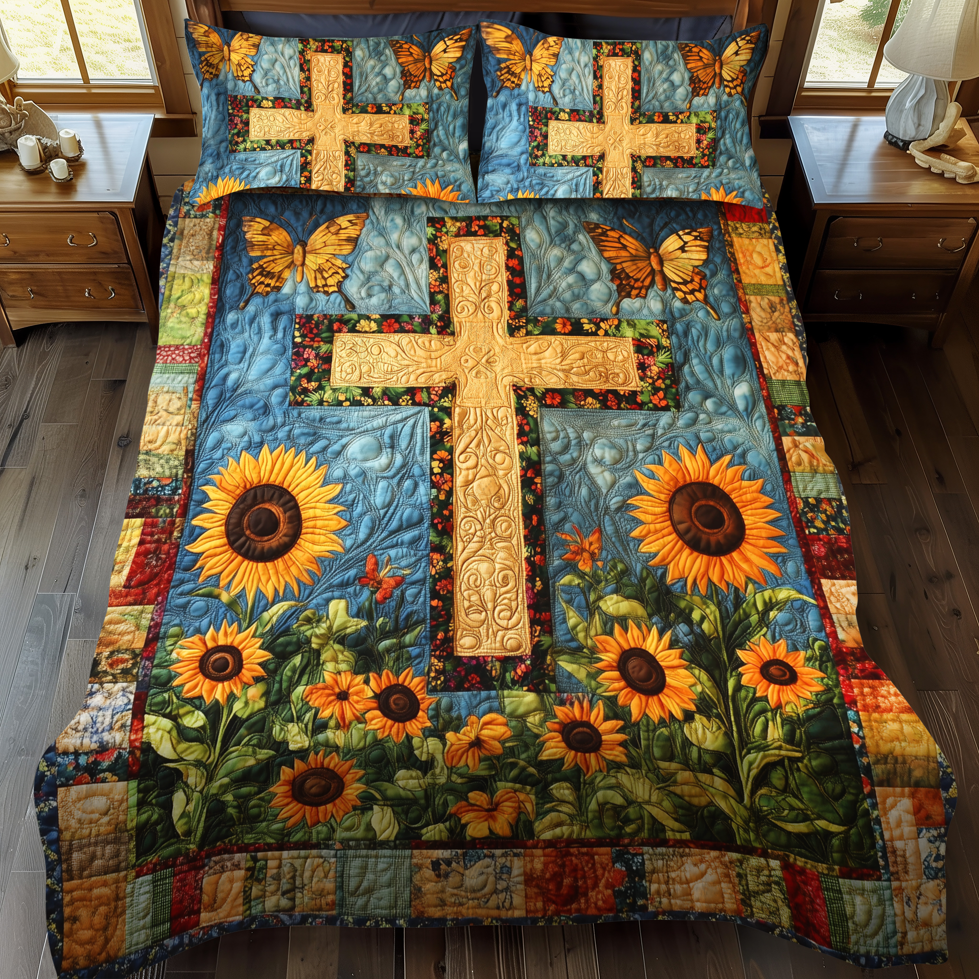 Tranquil Cross 3-Piece Quilted Bedding Set NCU0VL505