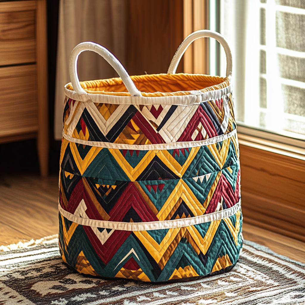 Tribal Zigzag Quilted Laundry Basket NCU0PVL386