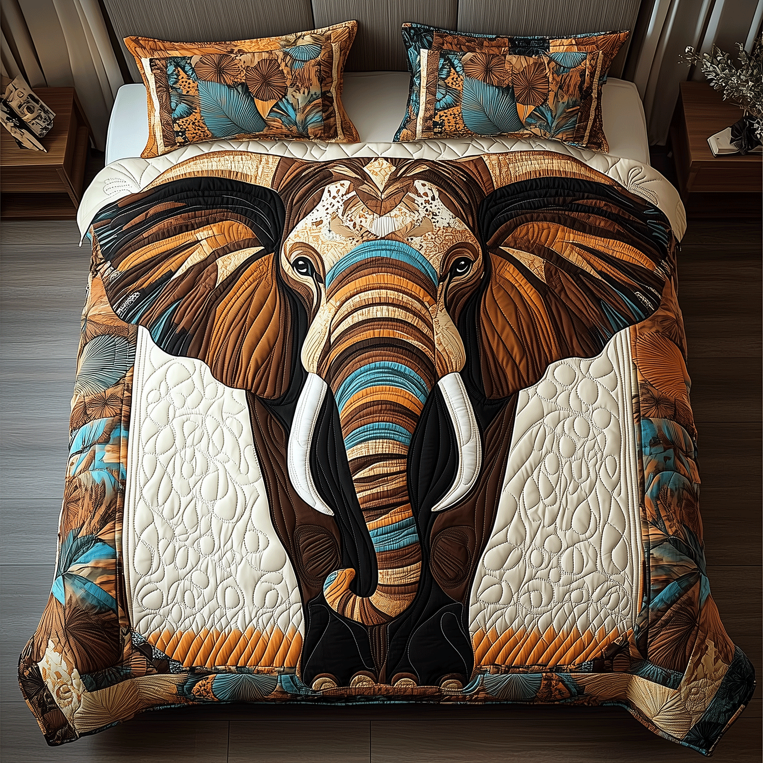 Tribal Elegance Elephant 3-Piece Quilted Bedding Set NCU0TH2599