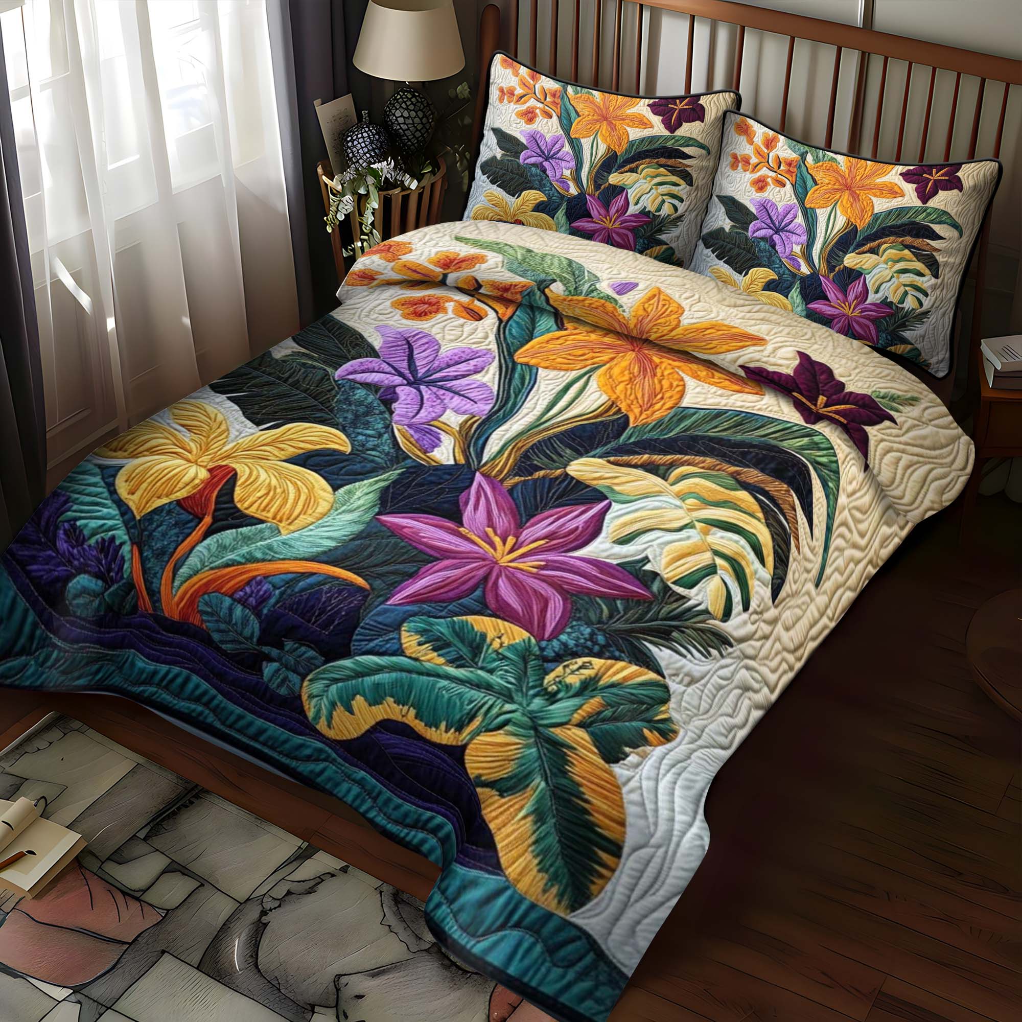 Tropical Bloom 3-Piece Quilted Bedding Set NCU0NT1076