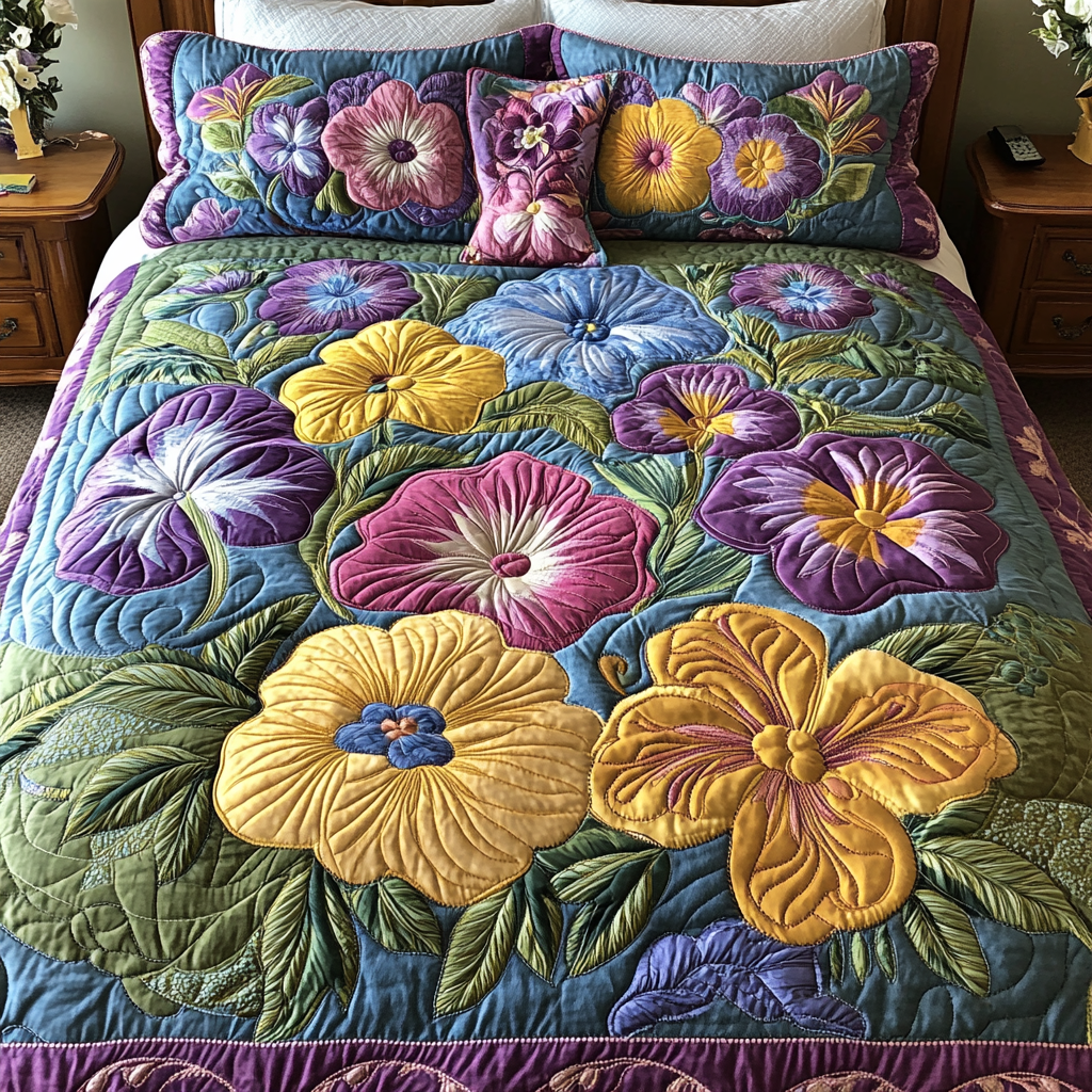 Tropical Bloom 3-Piece Quilted Bedding Set NCU0NVH758