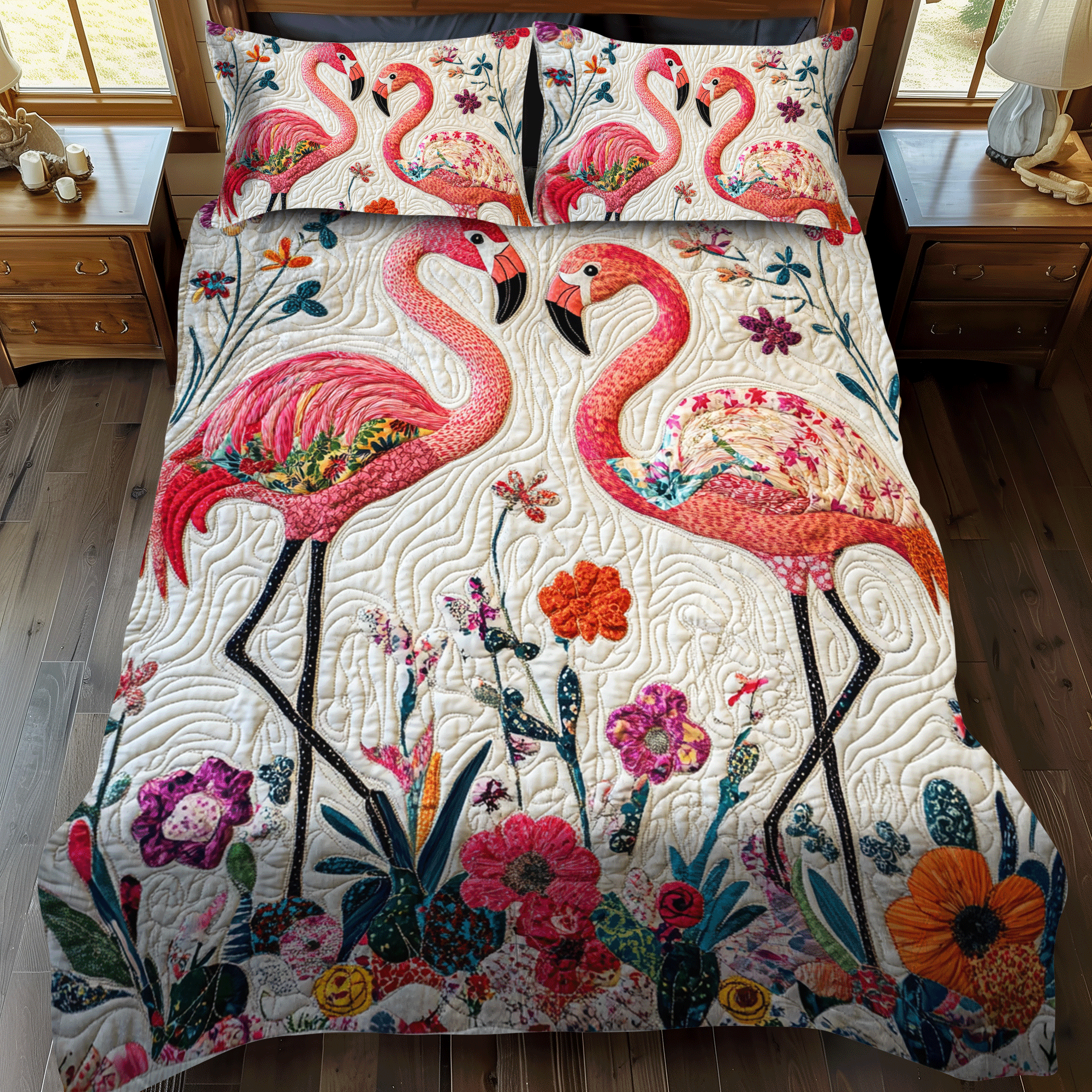 Tropical Escape Flamingo 3-Piece Quilted Bedding Set NCU0PD506