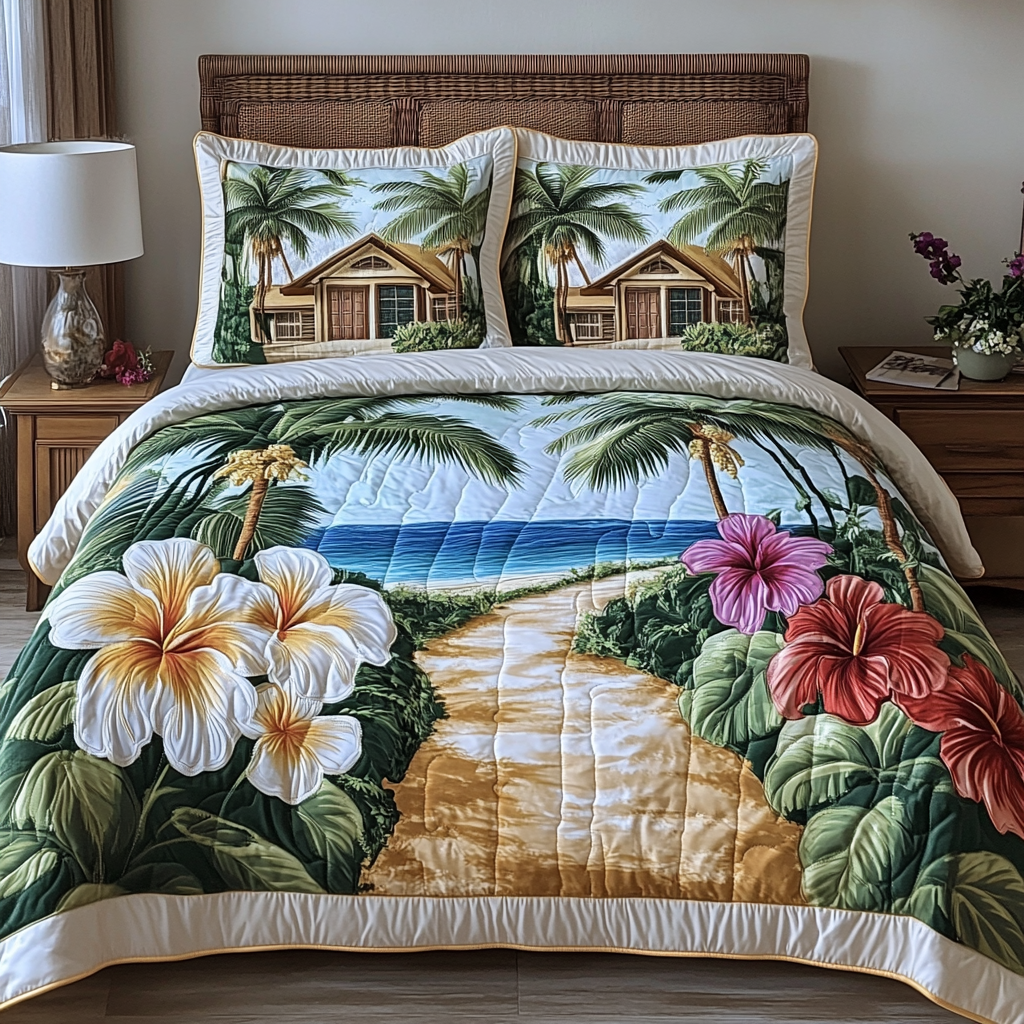 Tropical Paradise 3-Piece Quilted Bedding Set NCU0NVH464
