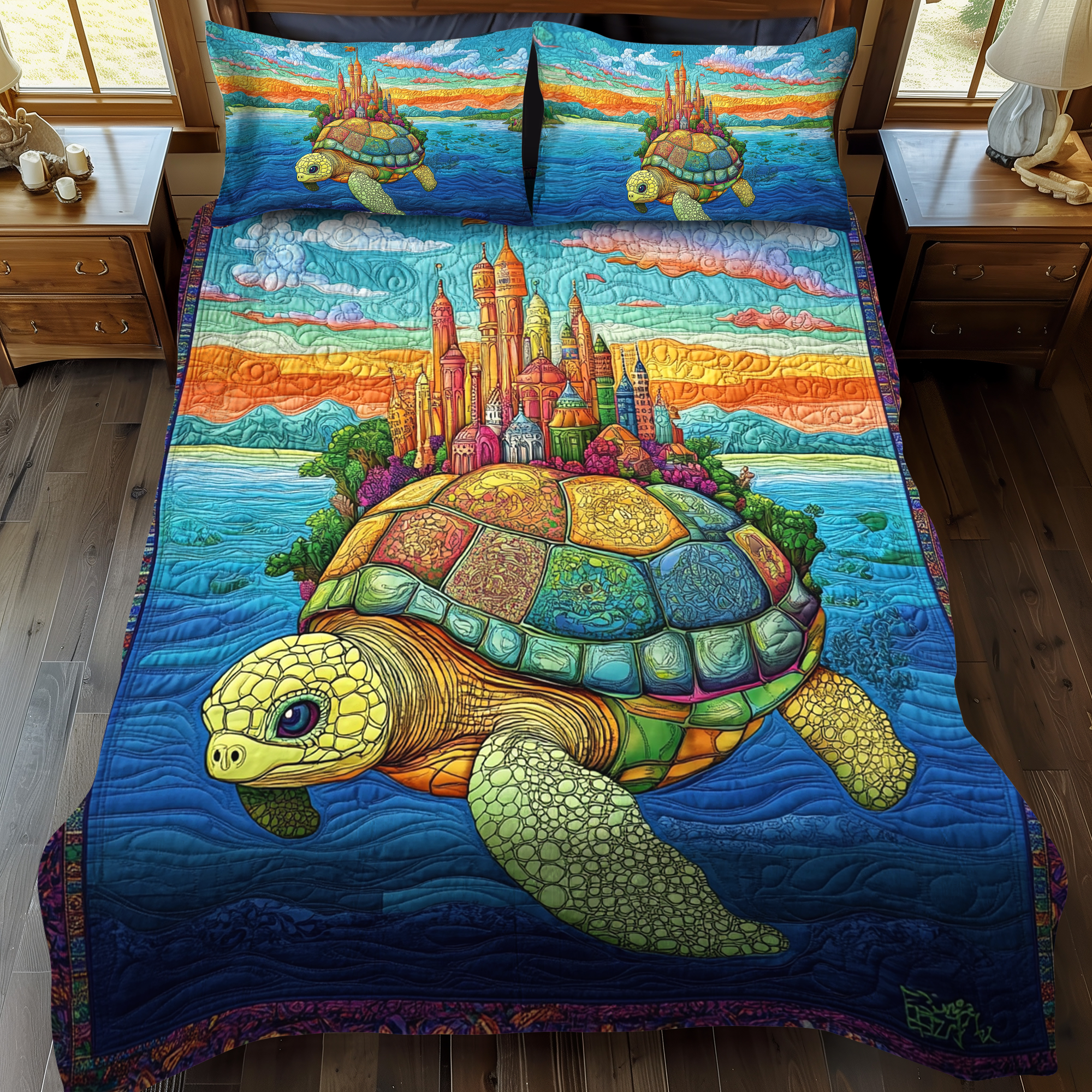 Tropical Tide Turtle 3-Piece Quilted Bedding Set NCU0DK2070