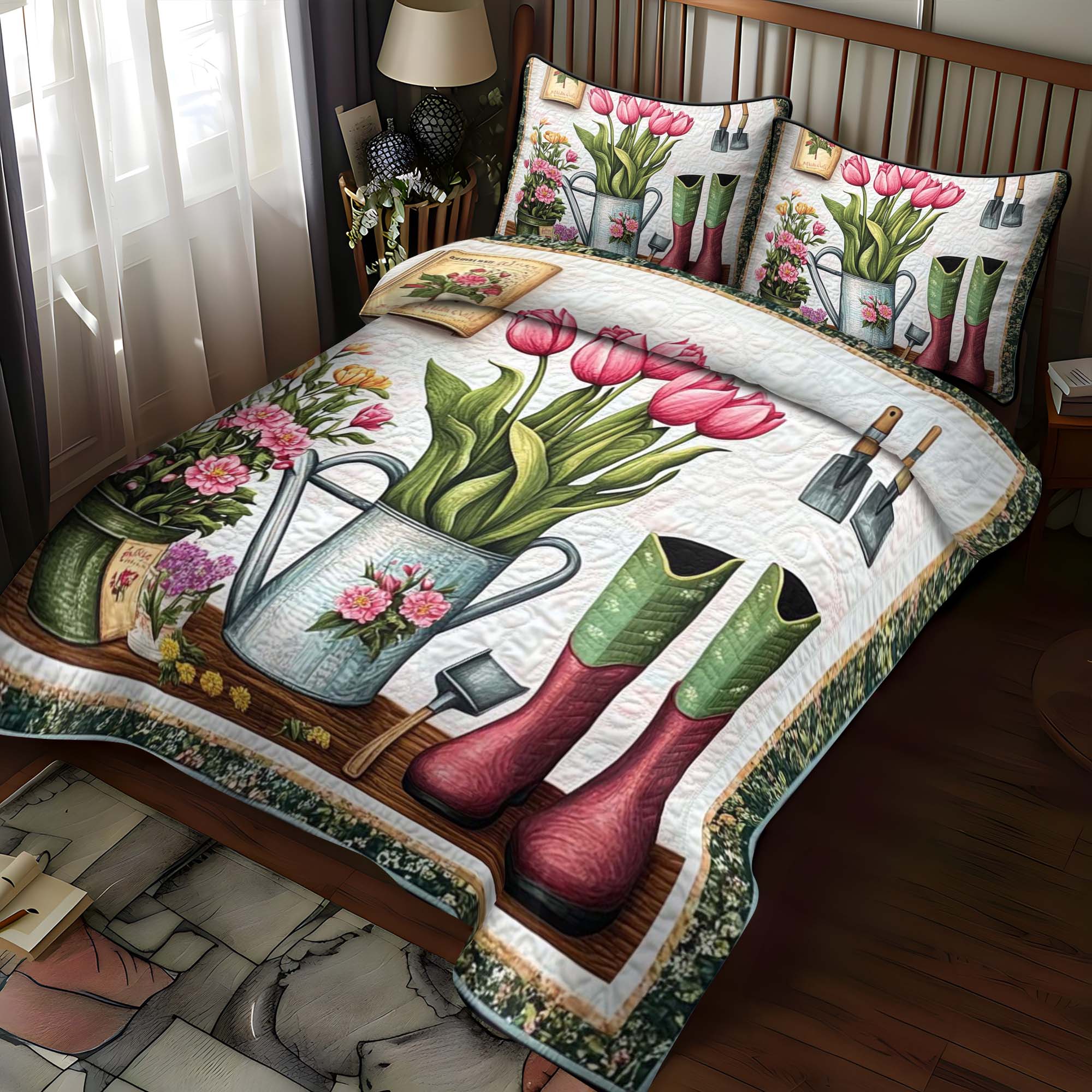 Tulip Time 3-Piece Quilted Bedding Set NCU0NT1157