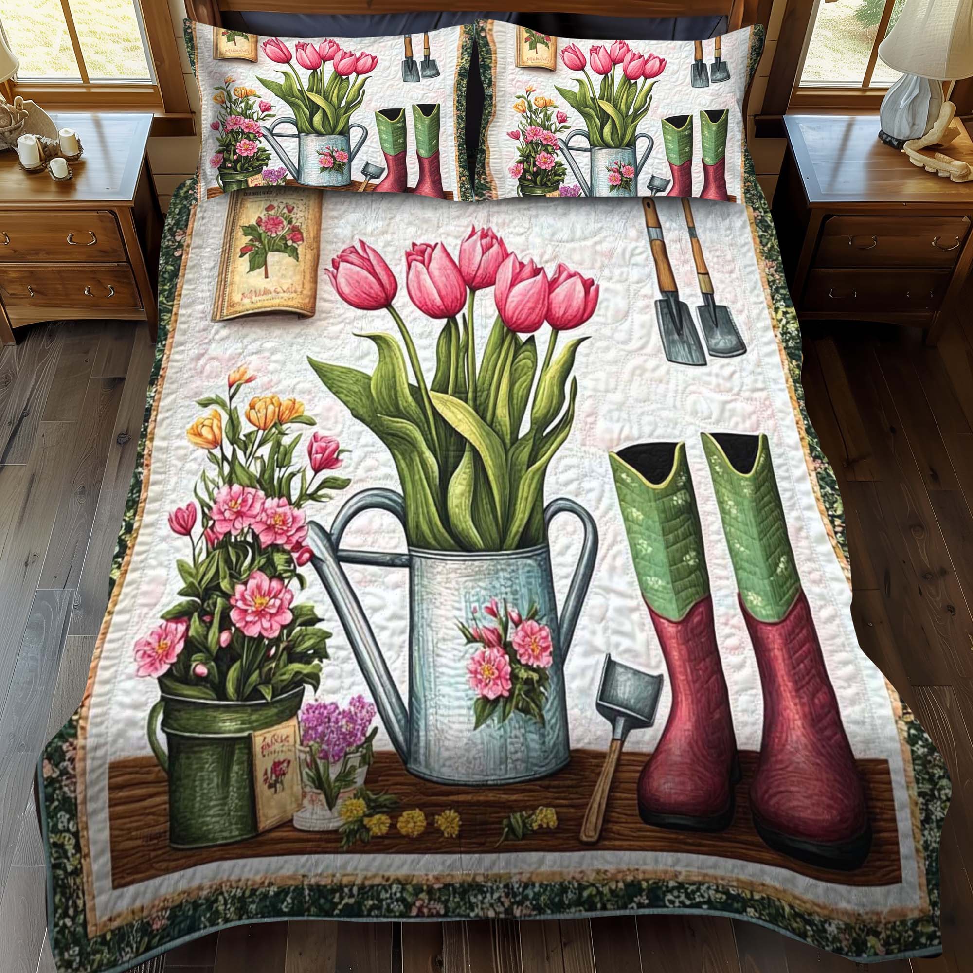 Tulip Time 3-Piece Quilted Bedding Set NCU0NT1157