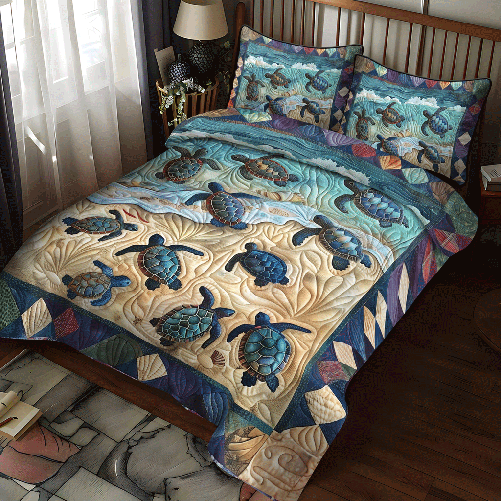 Turtle First Crawl 3-Piece Quilted Bedding Set NCU0TH1328