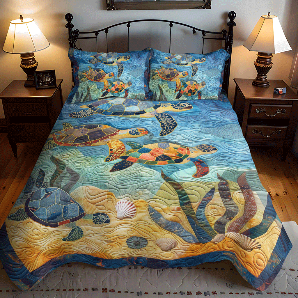 Turtle Harmony 3-Piece Quilted Bedding Set NCU0TH1348