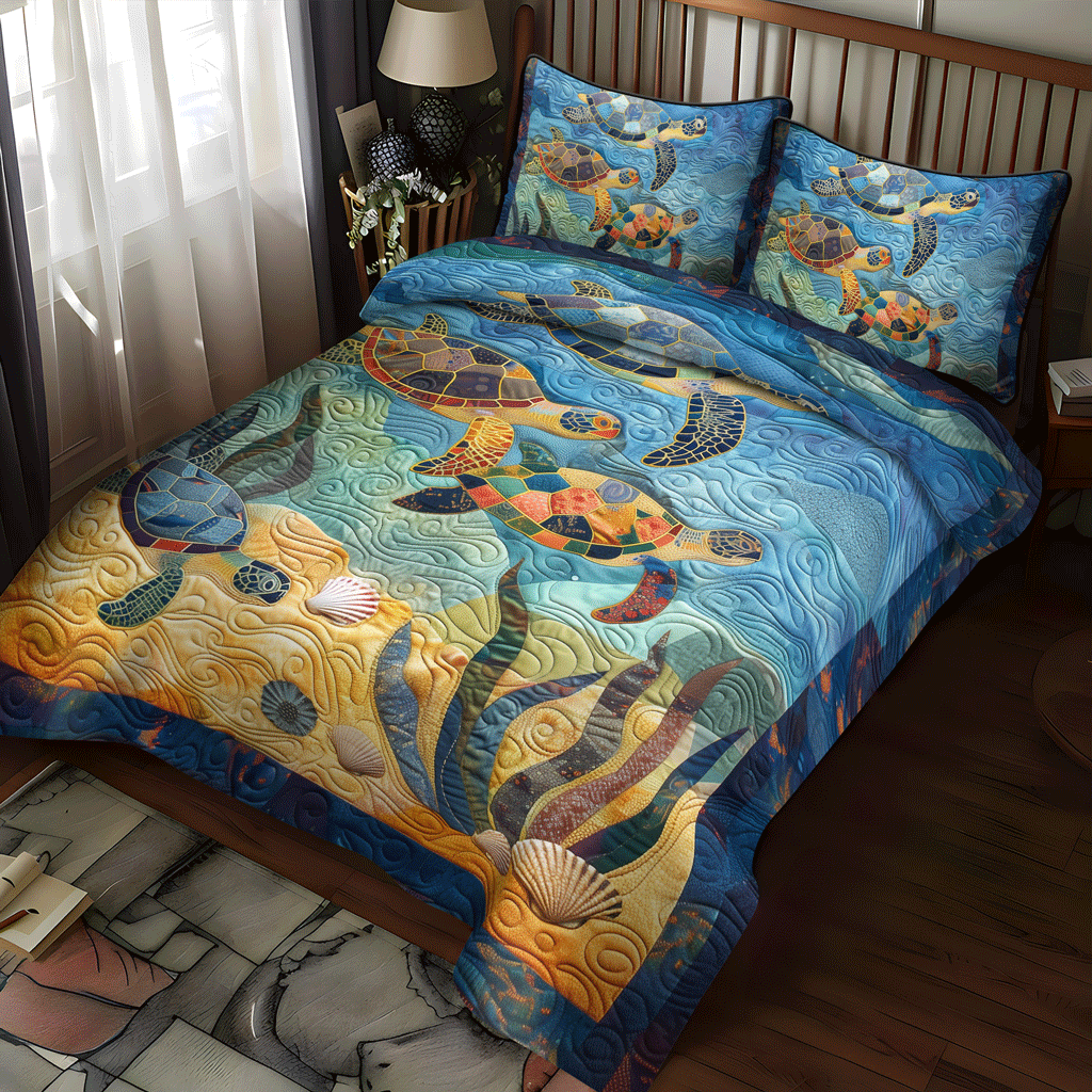 Turtle Harmony 3-Piece Quilted Bedding Set NCU0TH1348