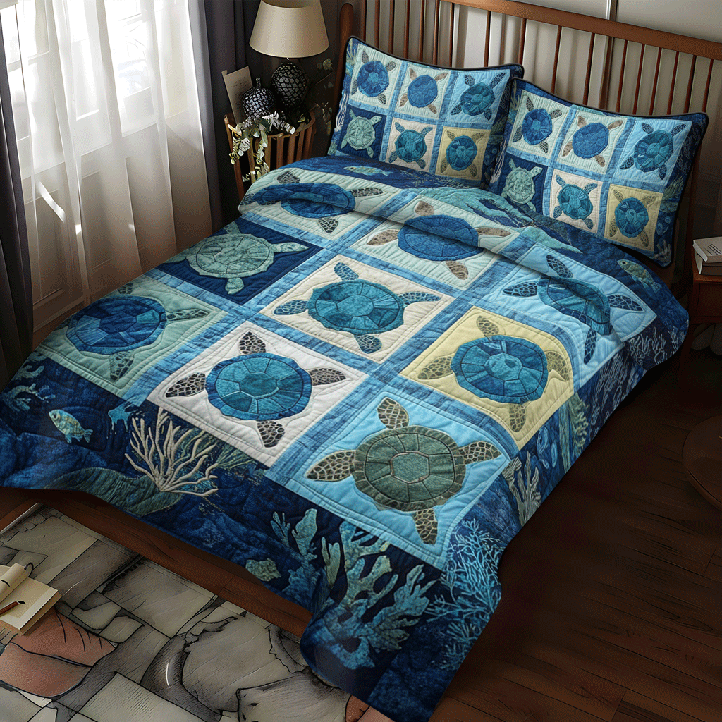 Turtle Lagoon 3-Piece Quilted Bedding Set NCU0TL1484