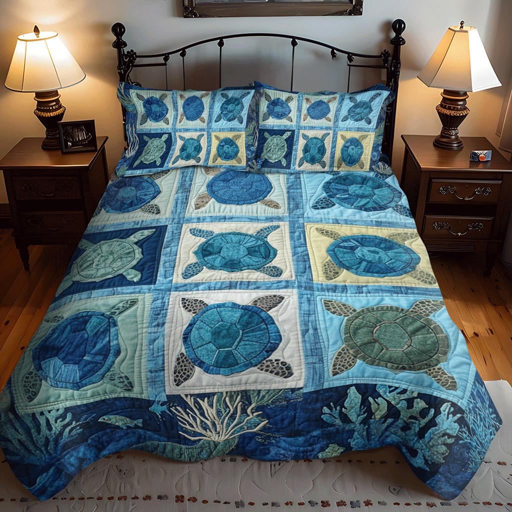 Turtle Lagoon 3-Piece Quilted Bedding Set NCU0TL1484