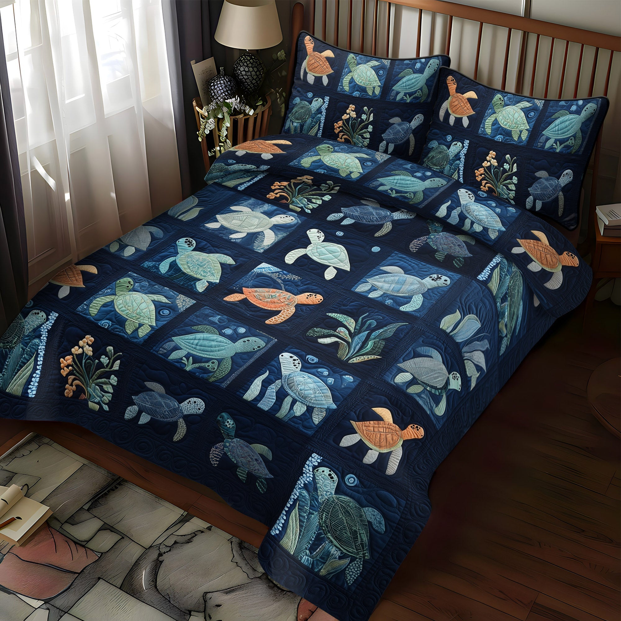 Turtle Lagoon Serenity 3-Piece Quilted Bedding Set NCU0PT1858