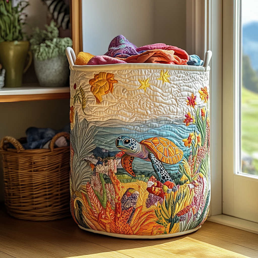 Turtle Path Quilted Laundry Basket NCU0DDK853