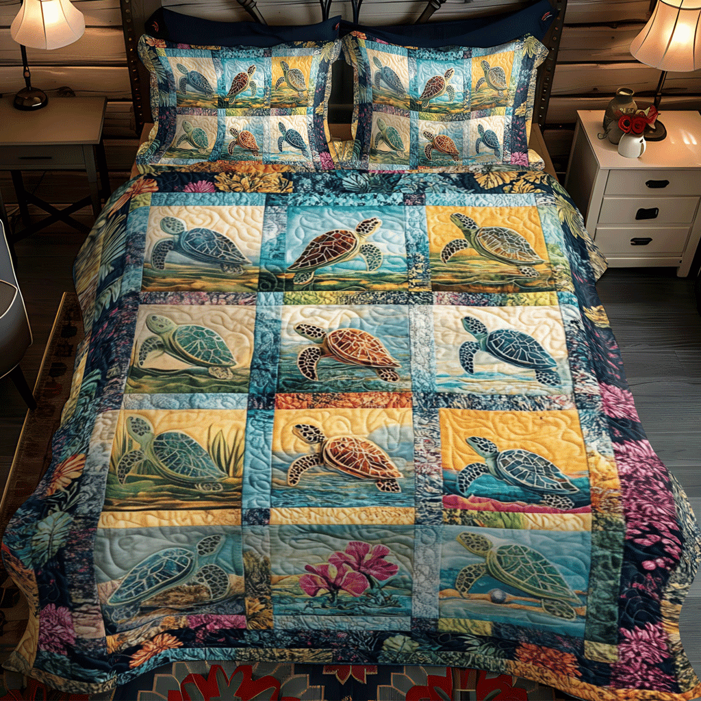 Turtle Tide 3-Piece Quilted Bedding Set NCU0TL1474