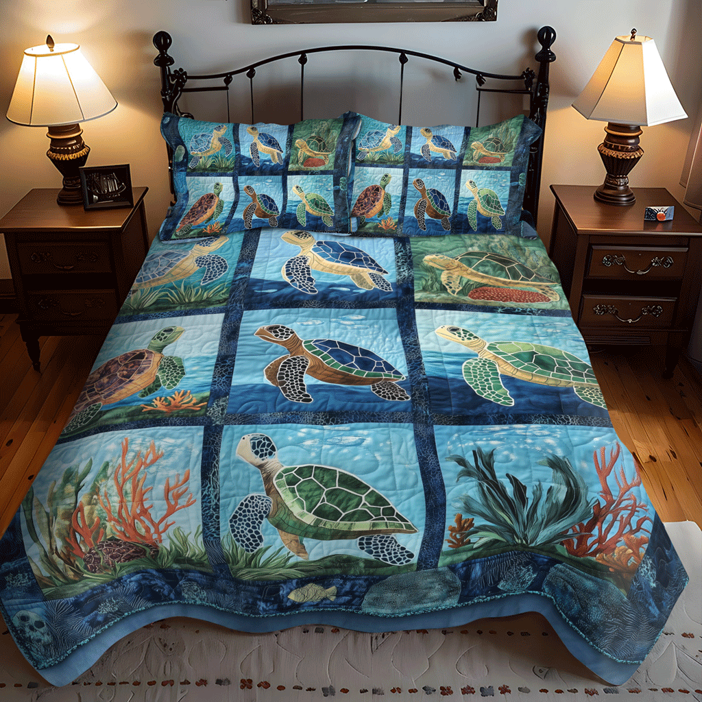 Turtle Tidepool 3-Piece Quilted Bedding Set NCU0TL1137